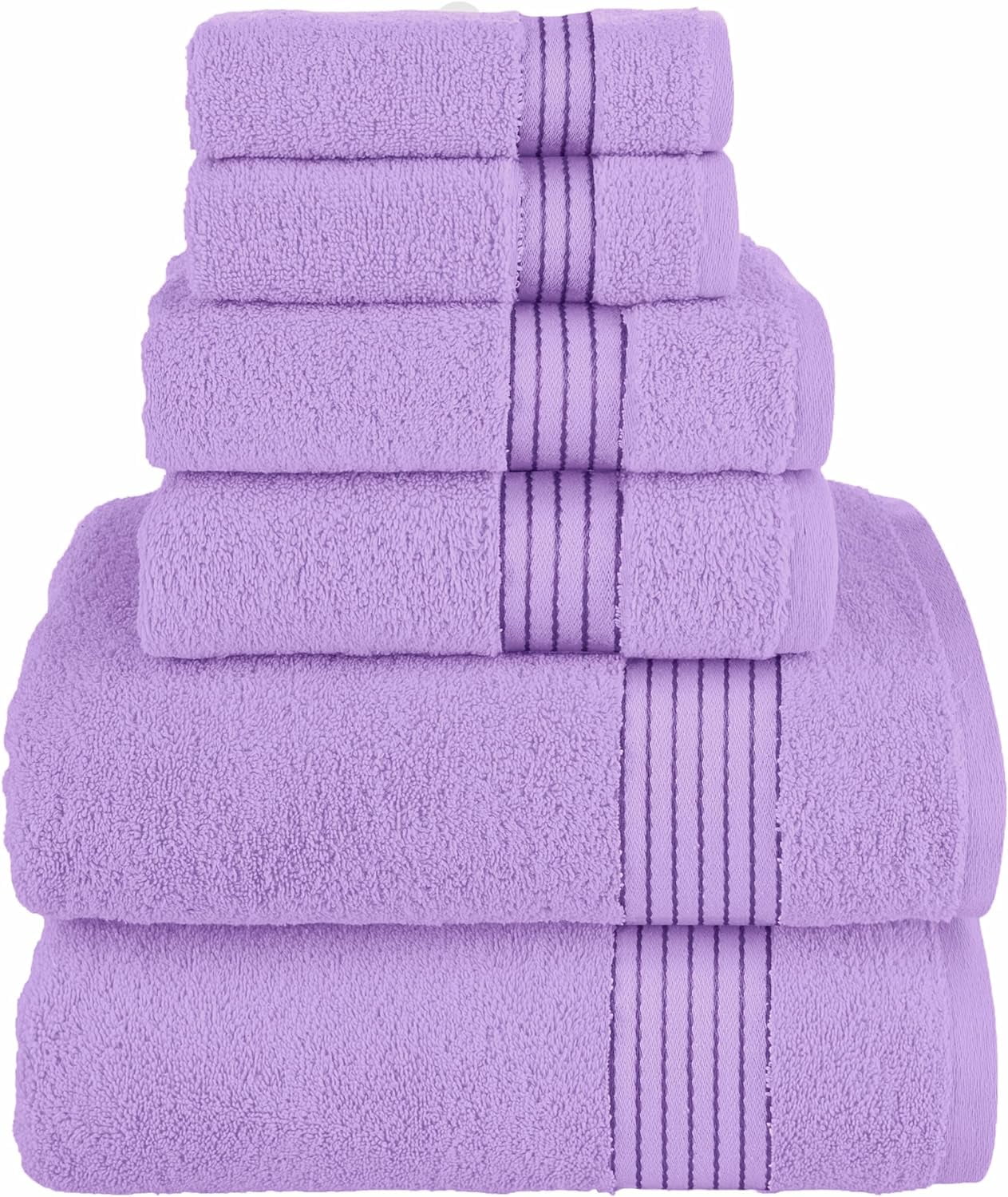 Turkish Linens Luxury Spa and Hotel Quality Premium Cotton 6-Piece Towel Set (2 x Bath Towels, 2 x Hand Towels, 2 x Washcloths), Lilac