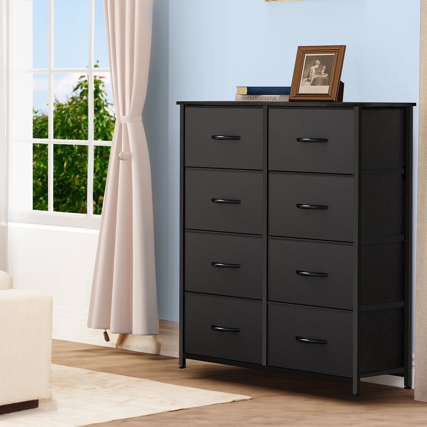 Uforic 8-Drawer Fabric Dresser for Adults & Teens, Chest of Drawers for & Living Room, Black