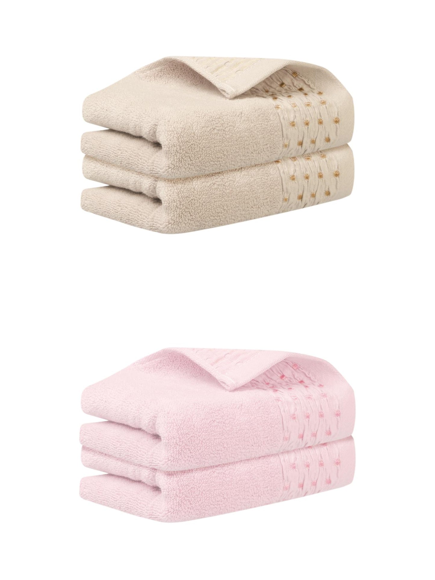 Unique Bargains 14" x 30" Embroidery Pattern Cotton Hand Towels Set Light Brown, Pink 4pk