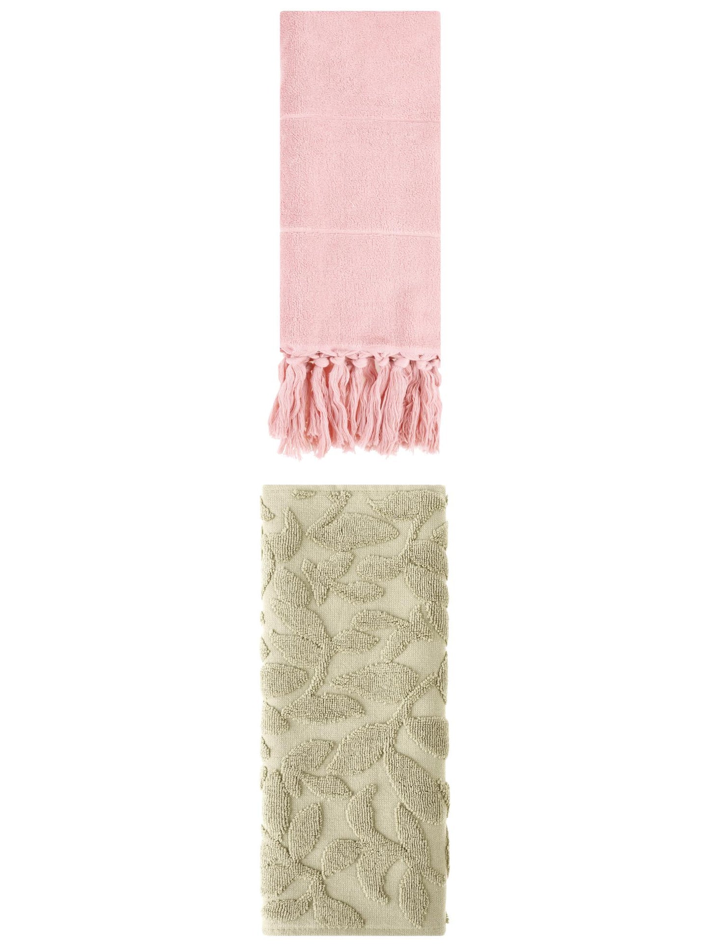 Unique Bargains 2 Pack Absorbent Cotton Hand Towels with Tassels 14"x30" Pink/Green