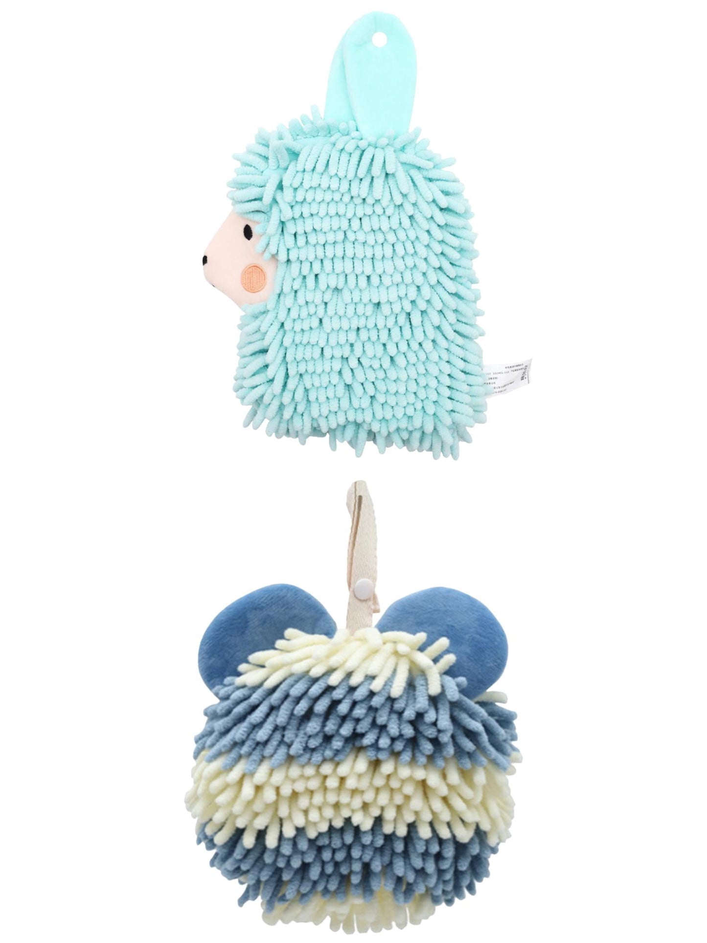 Unique Bargains 2 Packs Chenille Cartoon Hanging Towels 7" x 7"/7" x 11" Blue/Green