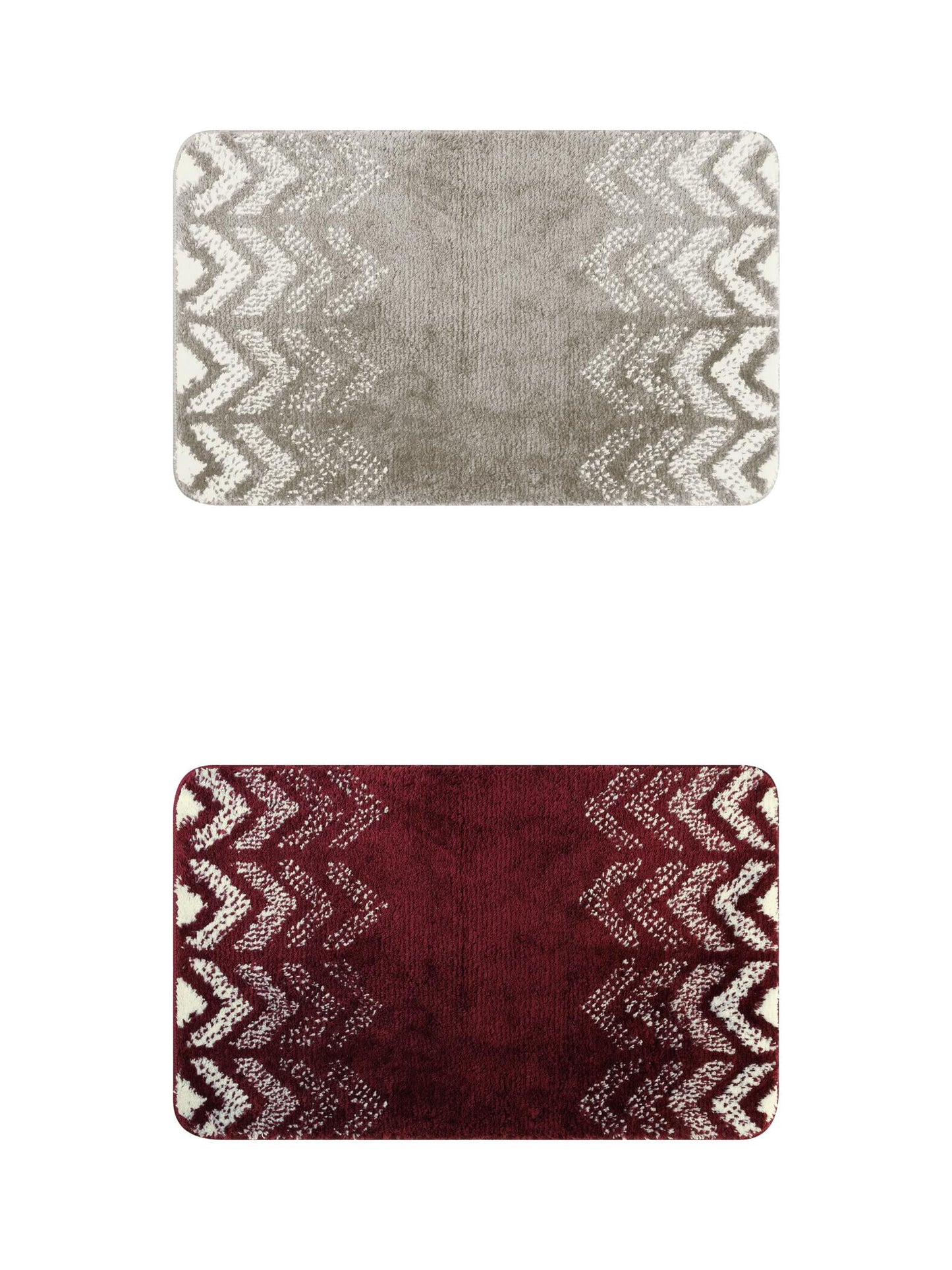 Unique Bargains 2 Pcs Geometric Patterns Bathroom Mats Absorbent Non-Slip Bath Rugs Grey/Red 16" x 24"