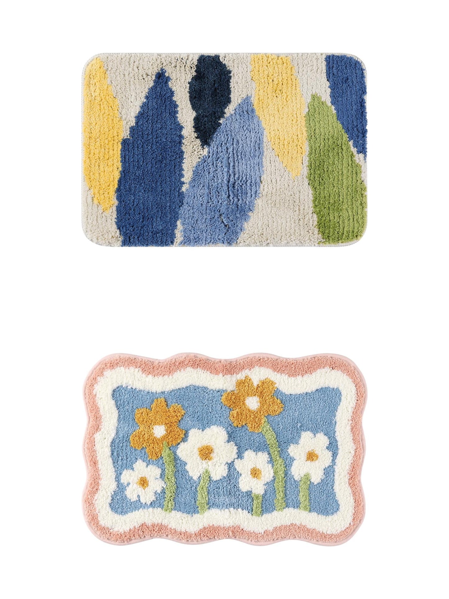 Unique Bargains 2 Pcs Non-Slip Quick Dry Bath Rugs Flower-2/Leaves-3 20" x 32"