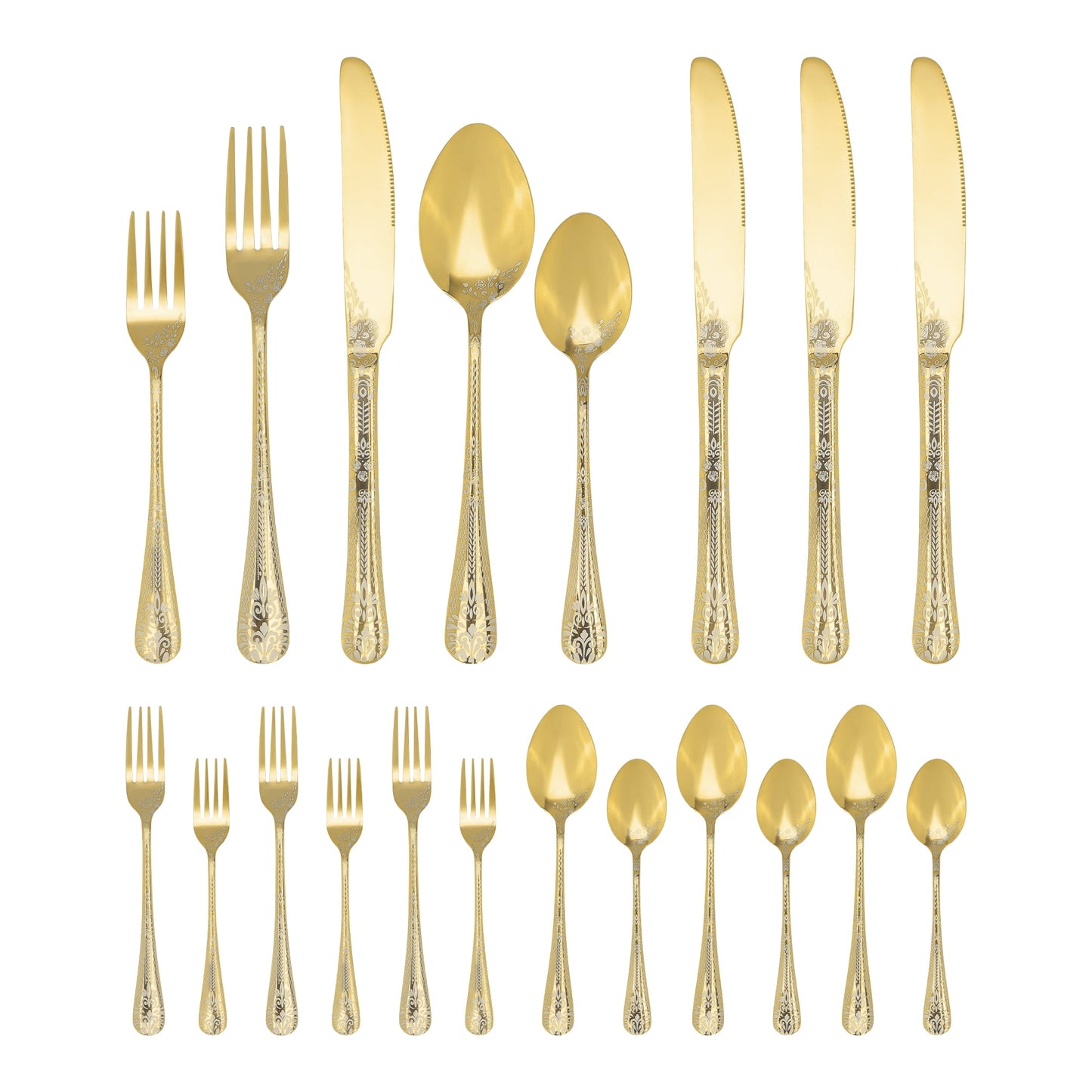 Unique Bargains 20 Piece Floral Stainless Steel Flatware Set for 4 Modern Cutlery Black