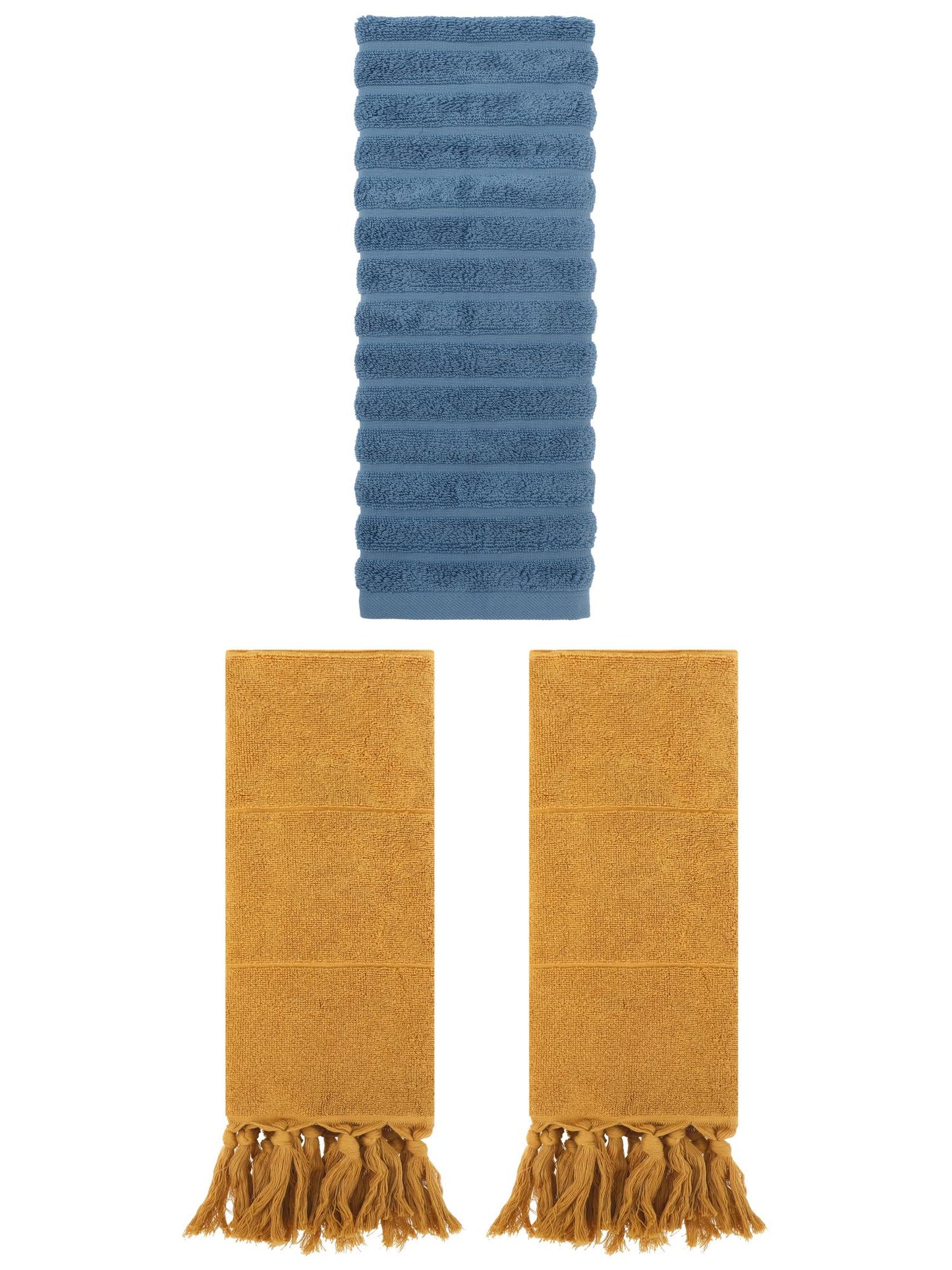 Unique Bargains 3 Pack Solid Absorbent Soft Cotton Hand Towels 14" x 30" Yellow/Blue