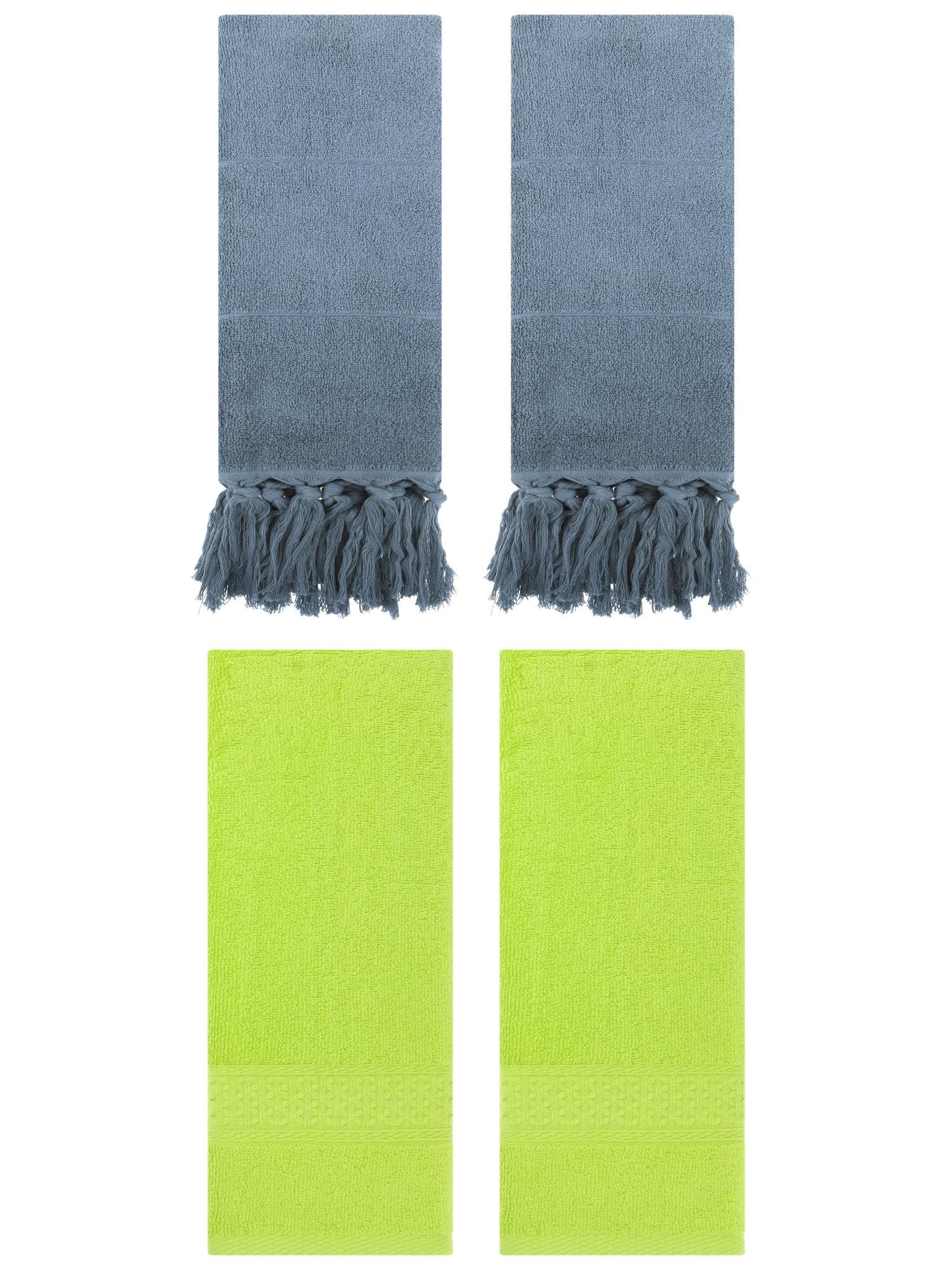 Unique Bargains 4 Packs Textured Tassels Hand Towel Blue/Light Green 14" x 30"/13" x 30"
