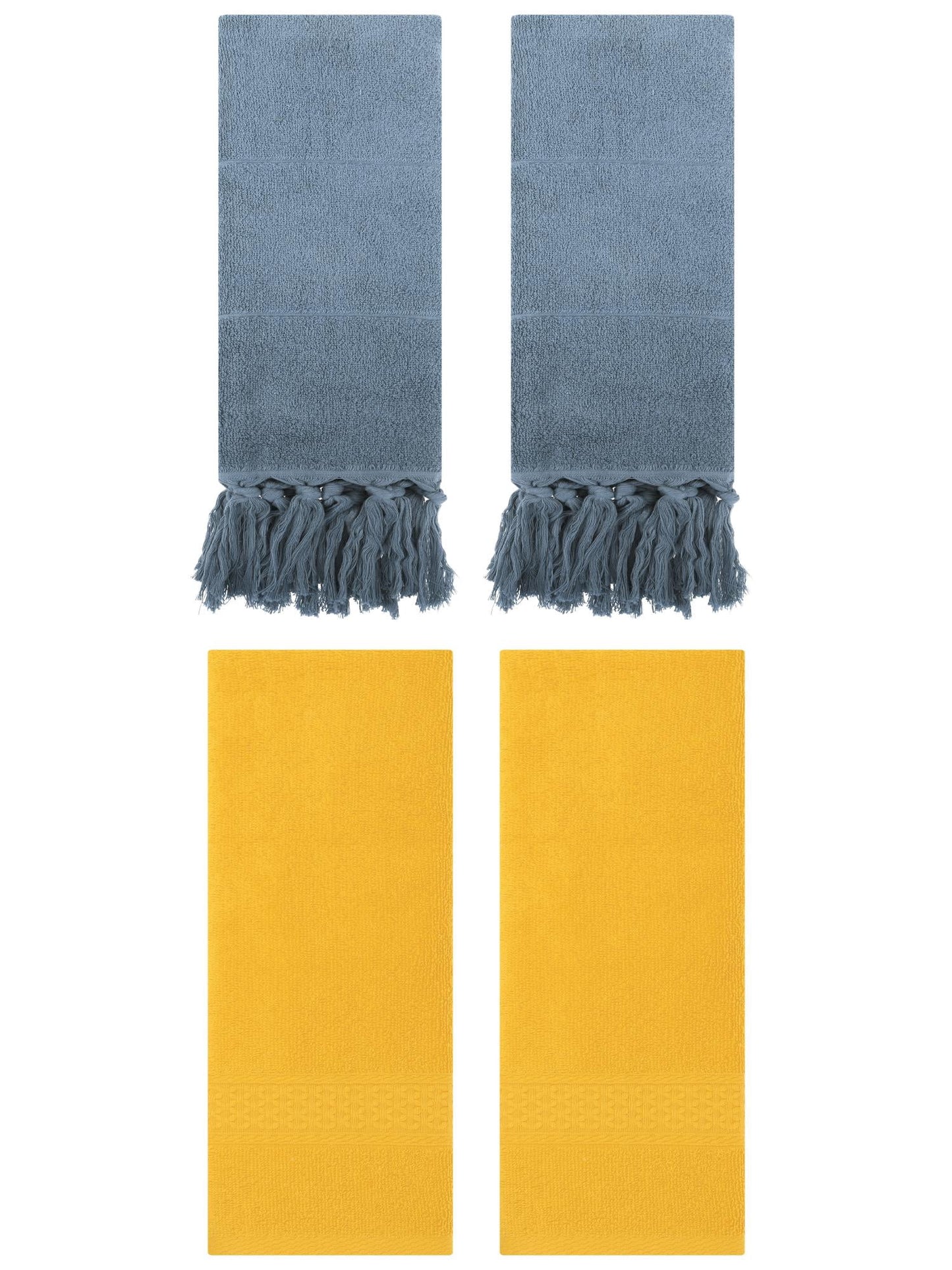 Unique Bargains 4 Packs Textured Tassels Hand Towel Blue/Yellow 14" x 30"/13" x 30"
