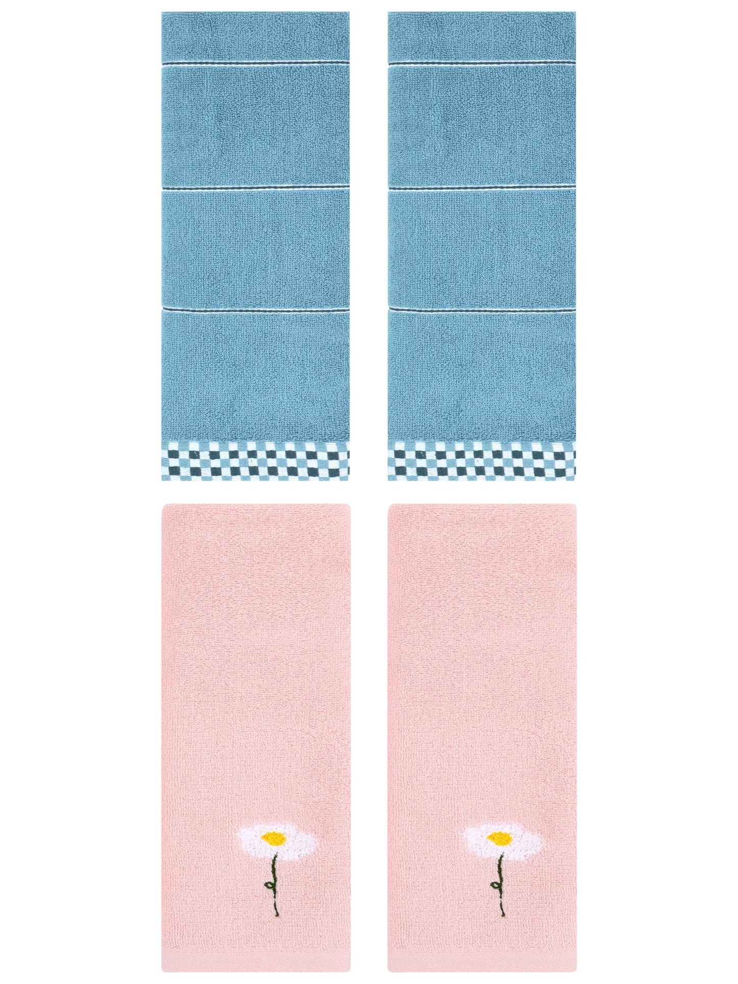 Unique Bargains 4 Pcs Absorbent Hand Towels Pink/Blue 13" x 30"/14" x 30"