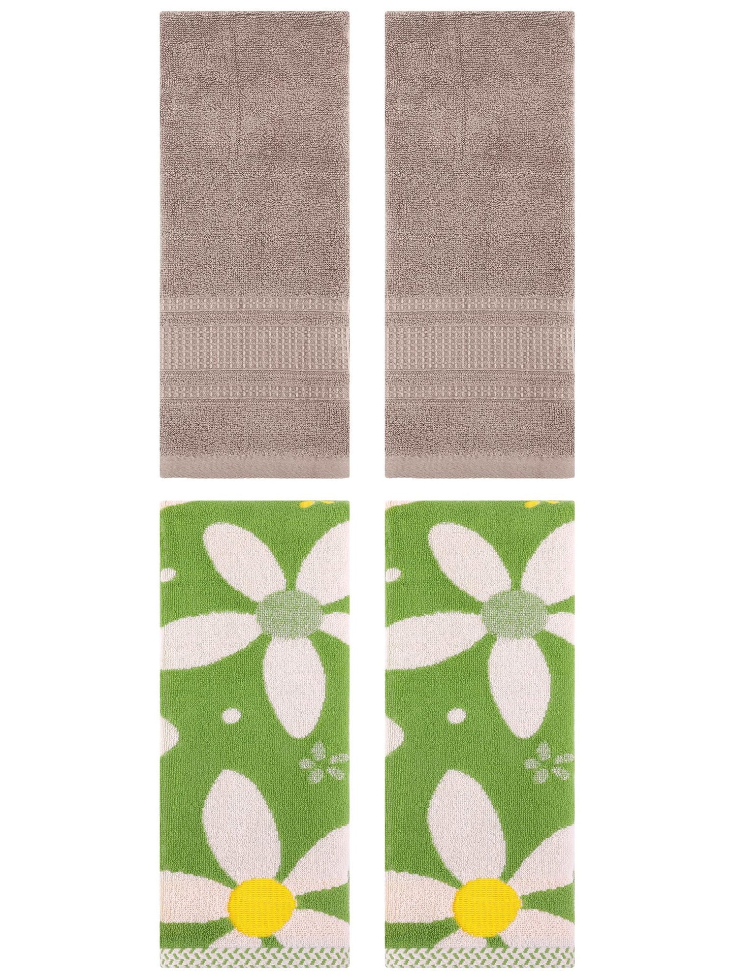 Unique Bargains 4 Pcs Cotton Absorbent Hand Towel Set 13 x 29 Inch Green/Brown