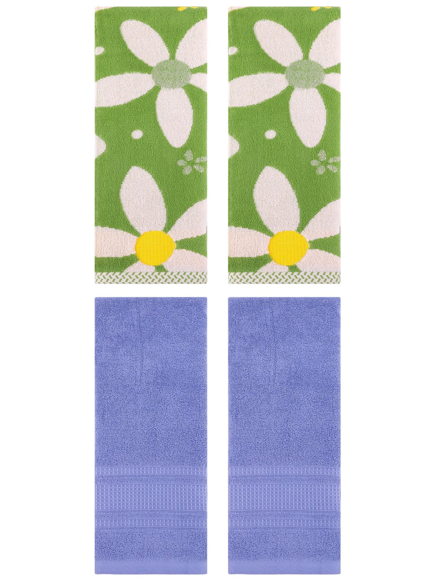 Unique Bargains 4 Pcs Cotton Absorbent Hand Towel Set 13 x 29 Inch Green/Dark Blue