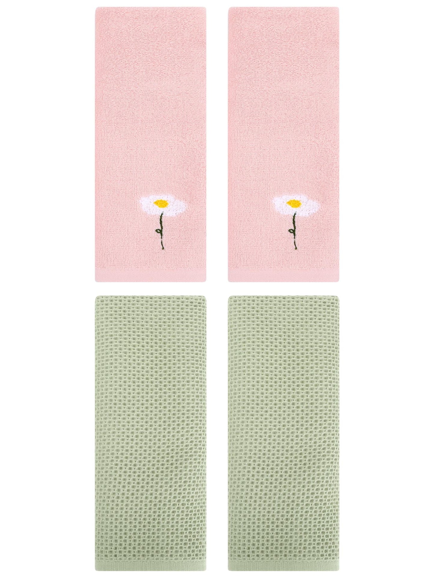 Unique Bargains 4 Pcs Cotton Bathroom Hand Towels 13" x 30" Pink/Light Green