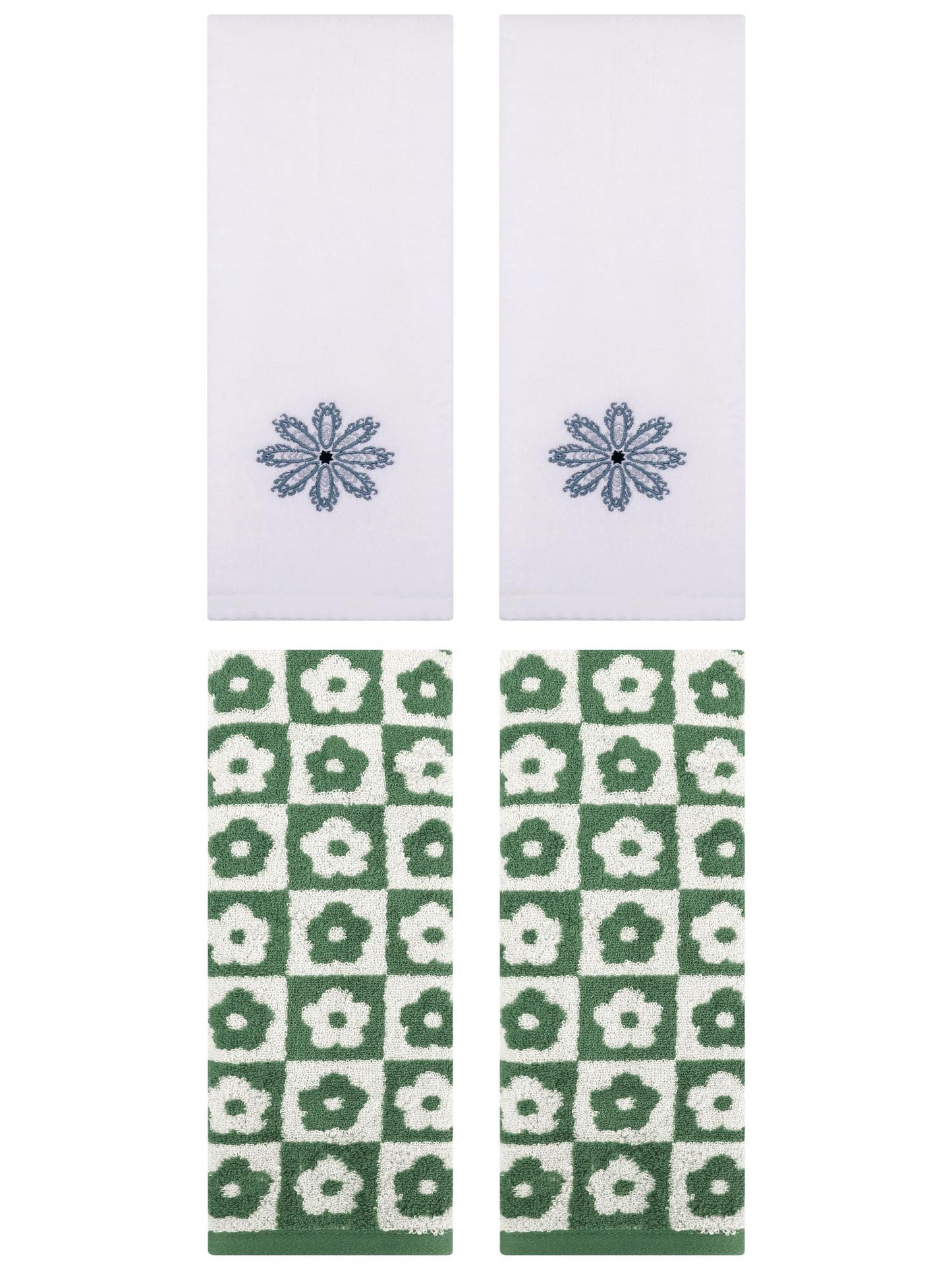 Unique Bargains 4 Pcs Cotton Decorative Hand Towel Green/White 14" x 30"/13" x 30"