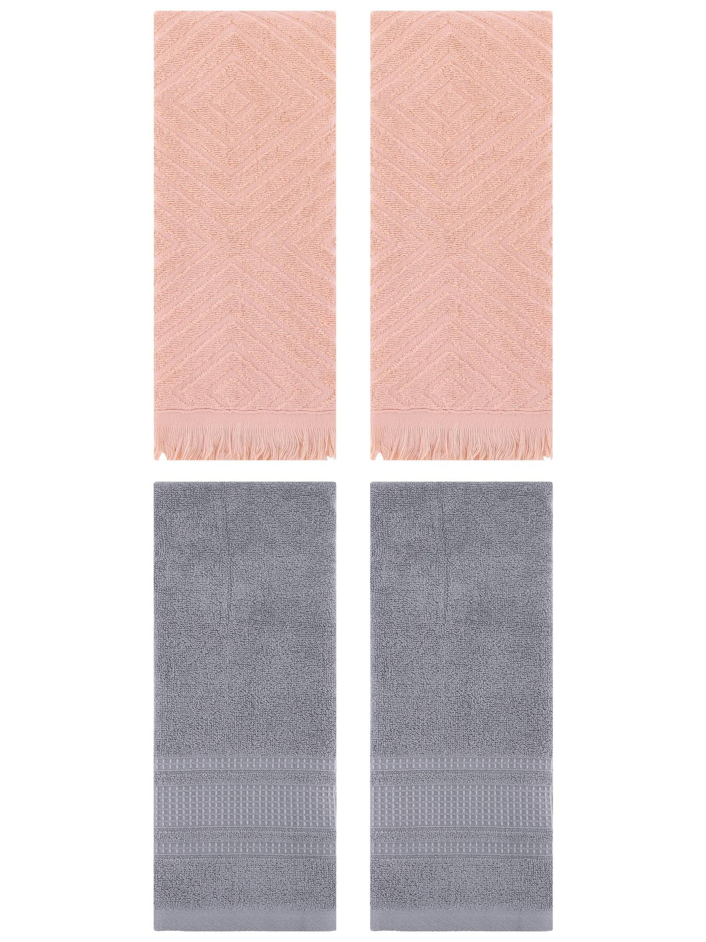 Unique Bargains 4 Pcs Cotton Geometric Hand Towels 13" x 29" Orange/Grey