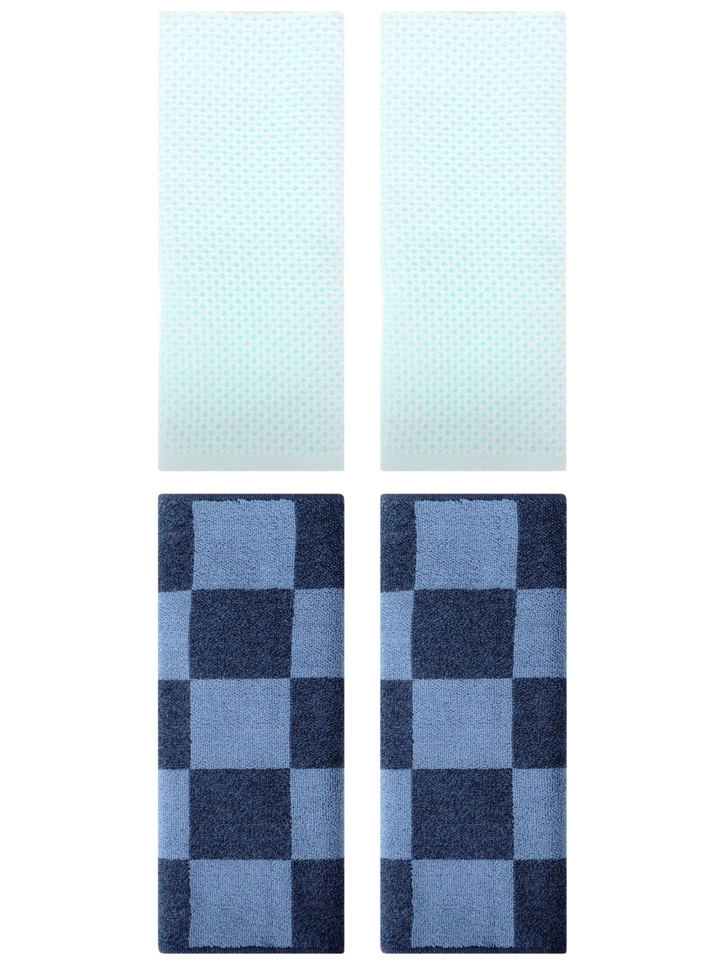 Unique Bargains 4 Pcs Cotton Hand Towels Light Cyan/Dark Blue 13" x 30"/14" x 28"