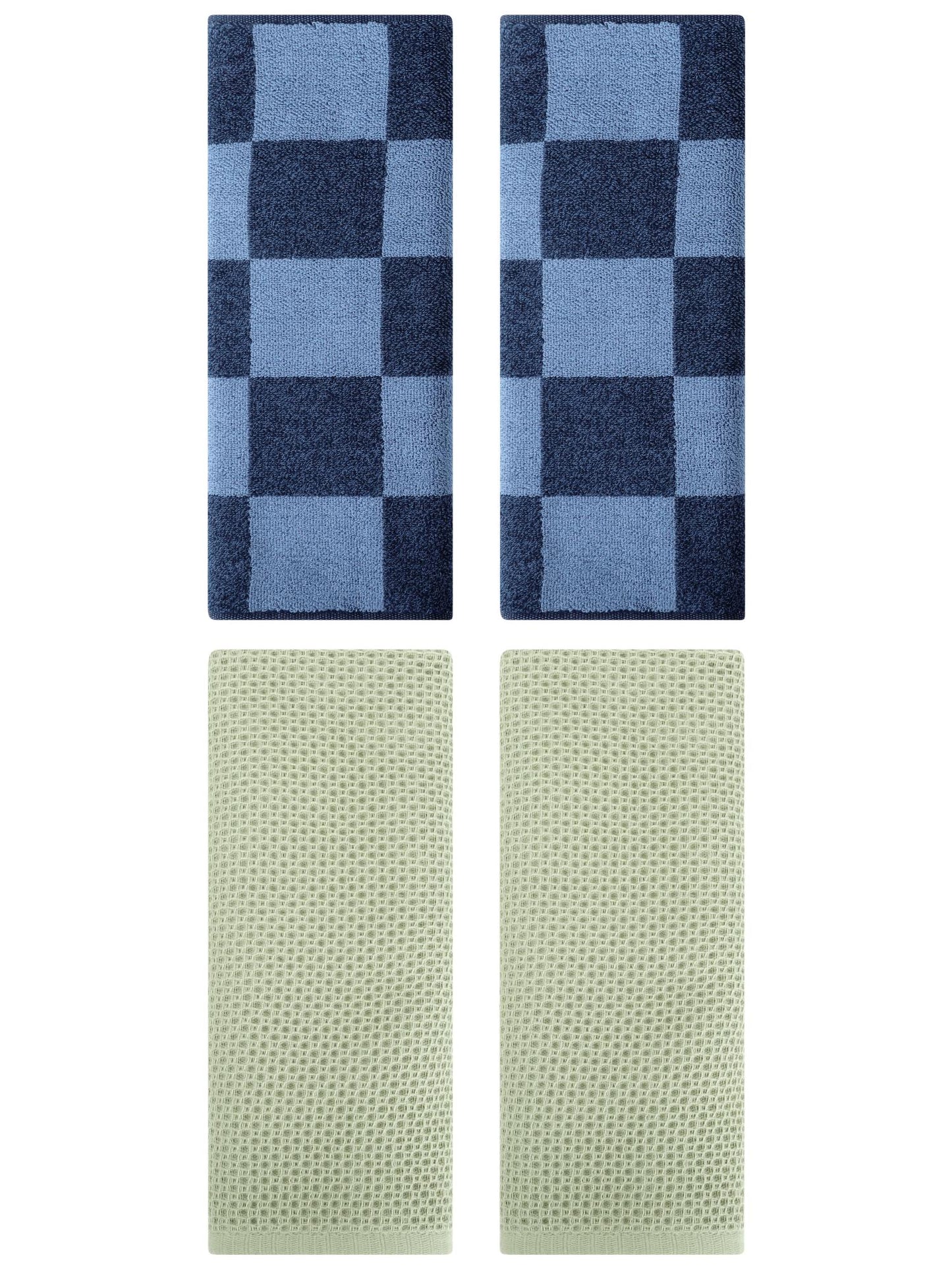Unique Bargains 4 Pcs Cotton Hand Towels Light Green/Dark Blue 13" x 30"/14" x 28"