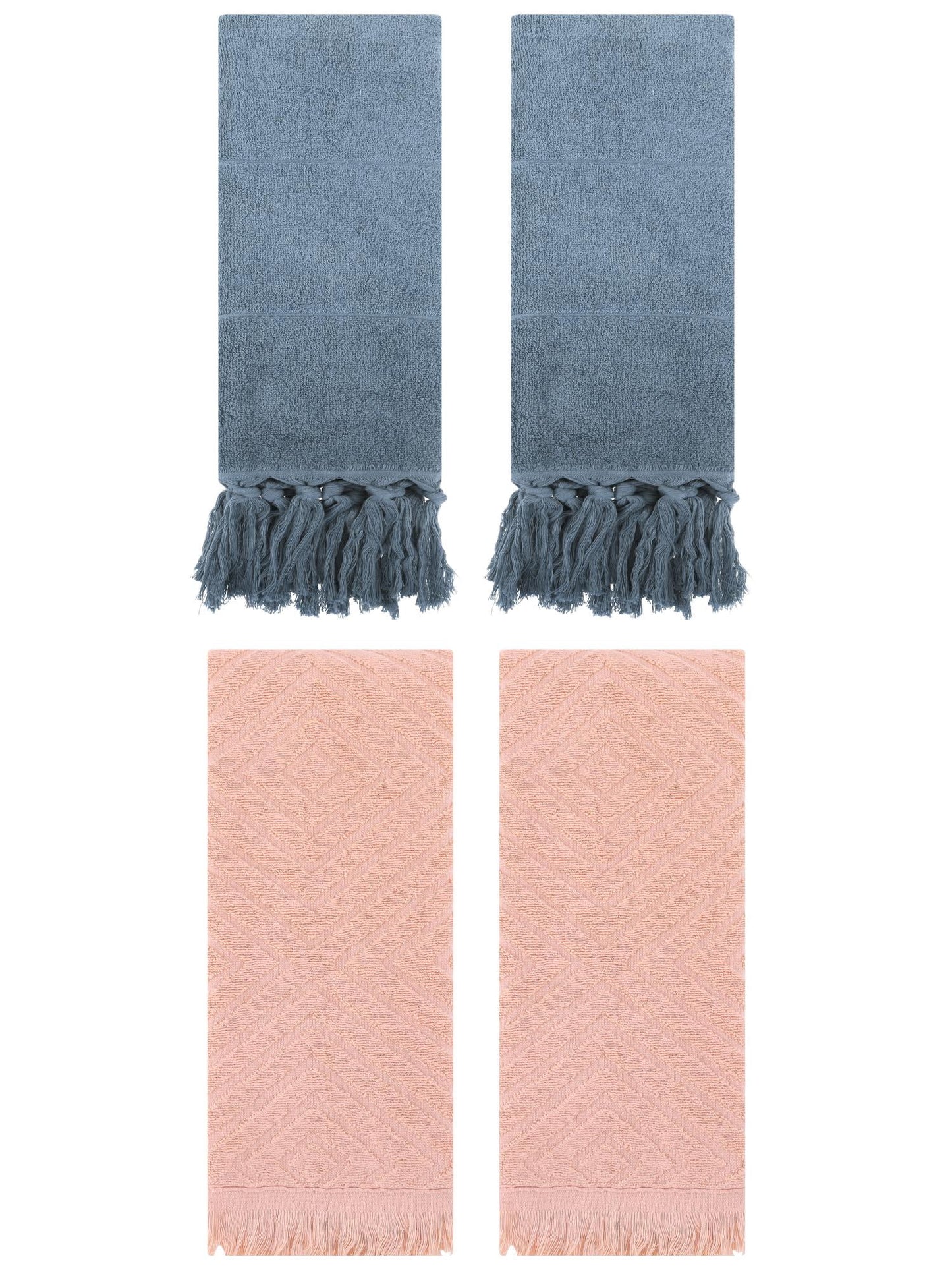 Unique Bargains 4 Pack Cotton Soft and Absorbent Bathroom Turkish Hand Towels with tassel Blue/Orange 14" x 30"/13" x 29"