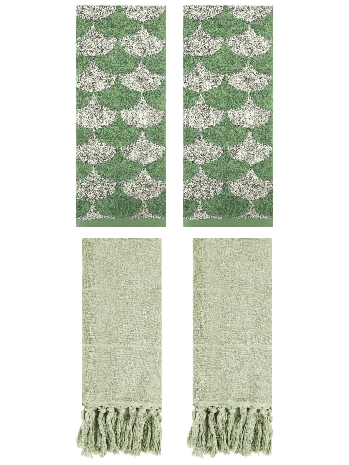 Unique Bargains 4 Pcs Cotton Solid Hand Towels Green 14" x 30"/13" x 29"
