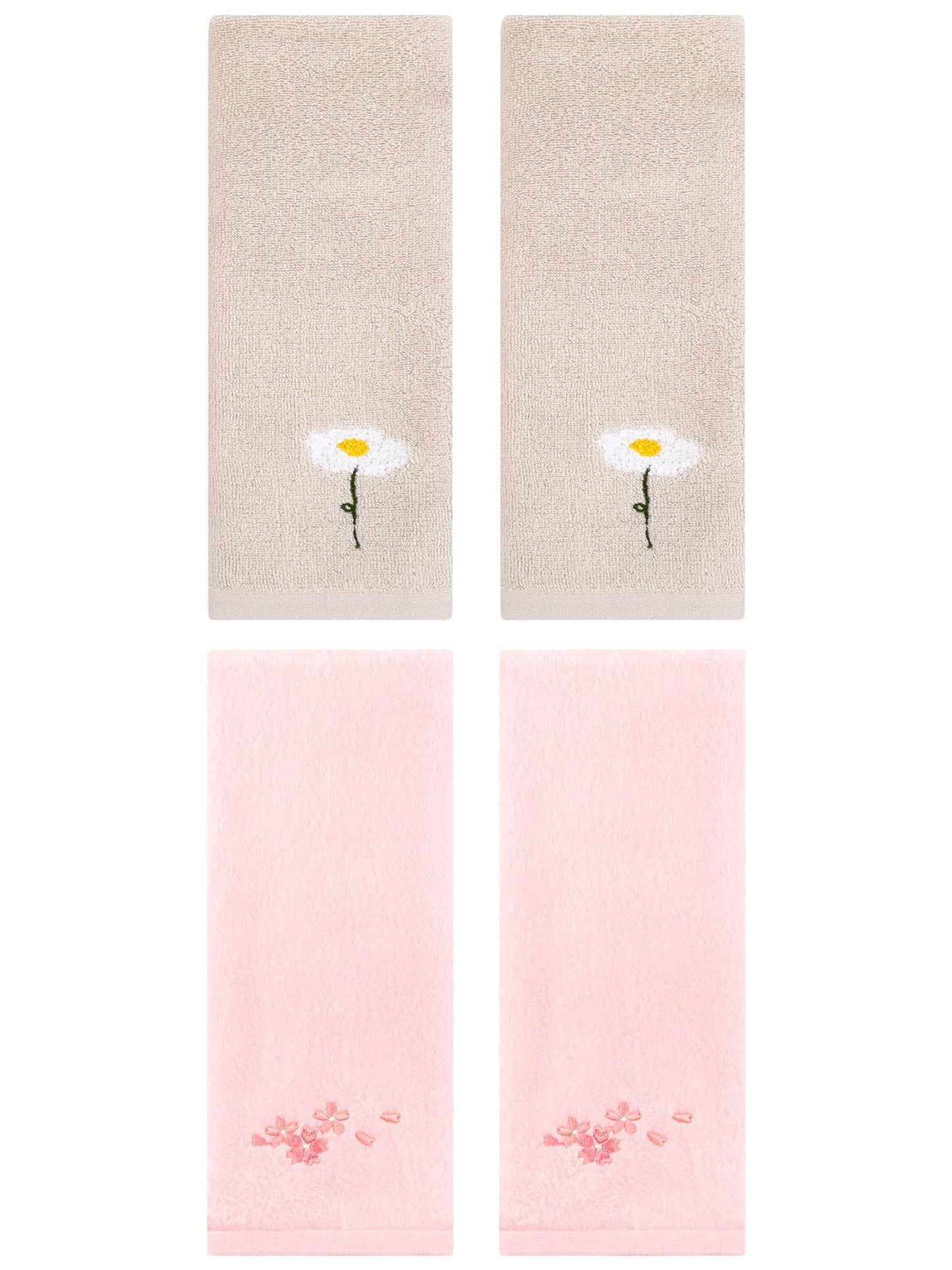 Unique Bargains 4 Pcs Floral Comfy Hand Towel Light Brown/Pink 13" x 30"/13" x 29"