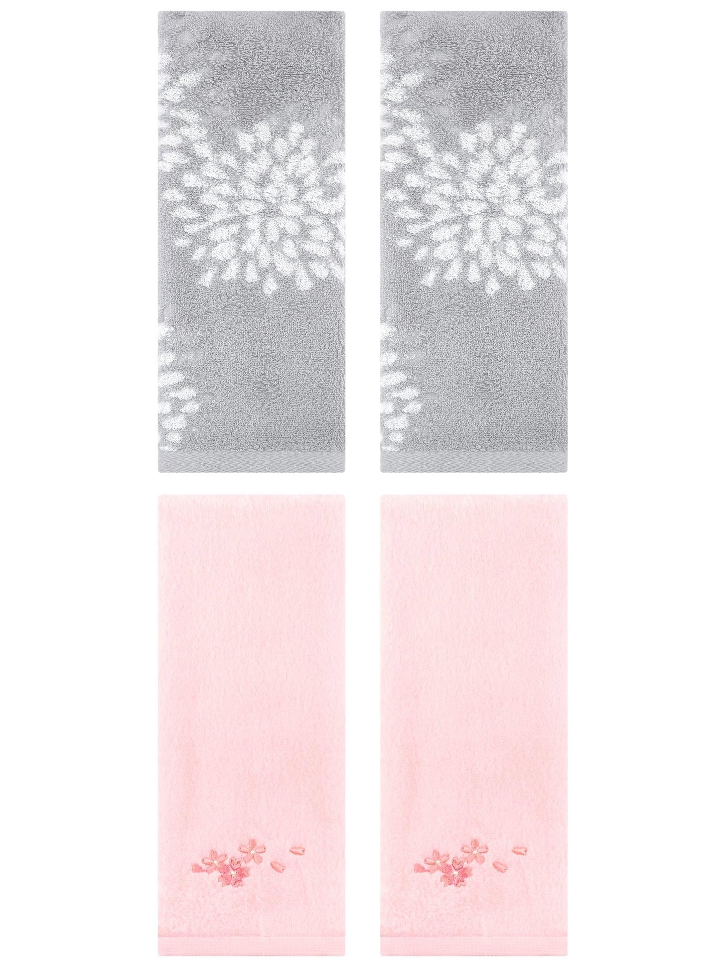 Unique Bargains 4 Pcs Pure Cotton Soft Bathroom Hand Towels Grey/Pink 14" x 30"/13" x 29"