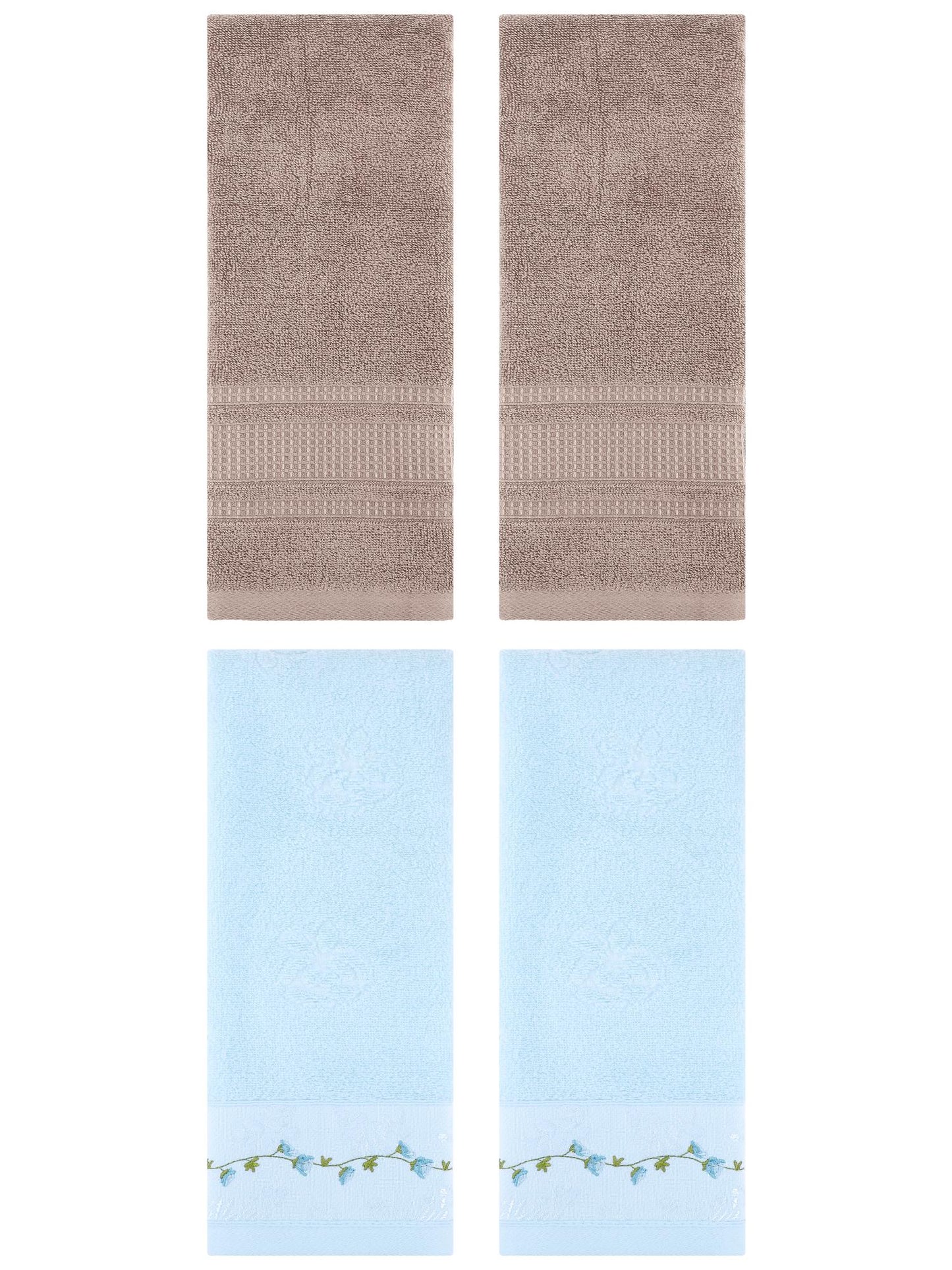 Unique Bargains 4 Pcs Soft Embroidered Hand Towels 13" x 29" Blue/Brown