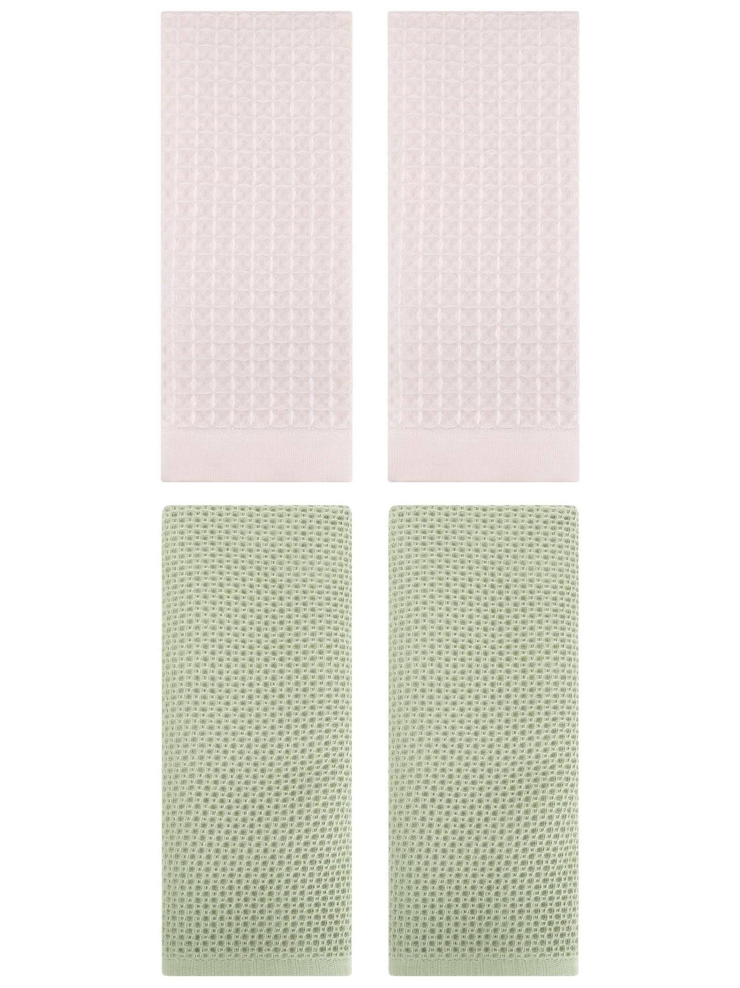 Unique Bargains 4 Pcs Soft Waffle Hand Towel Light Green/Beige 13" x 30"/14" x 30"