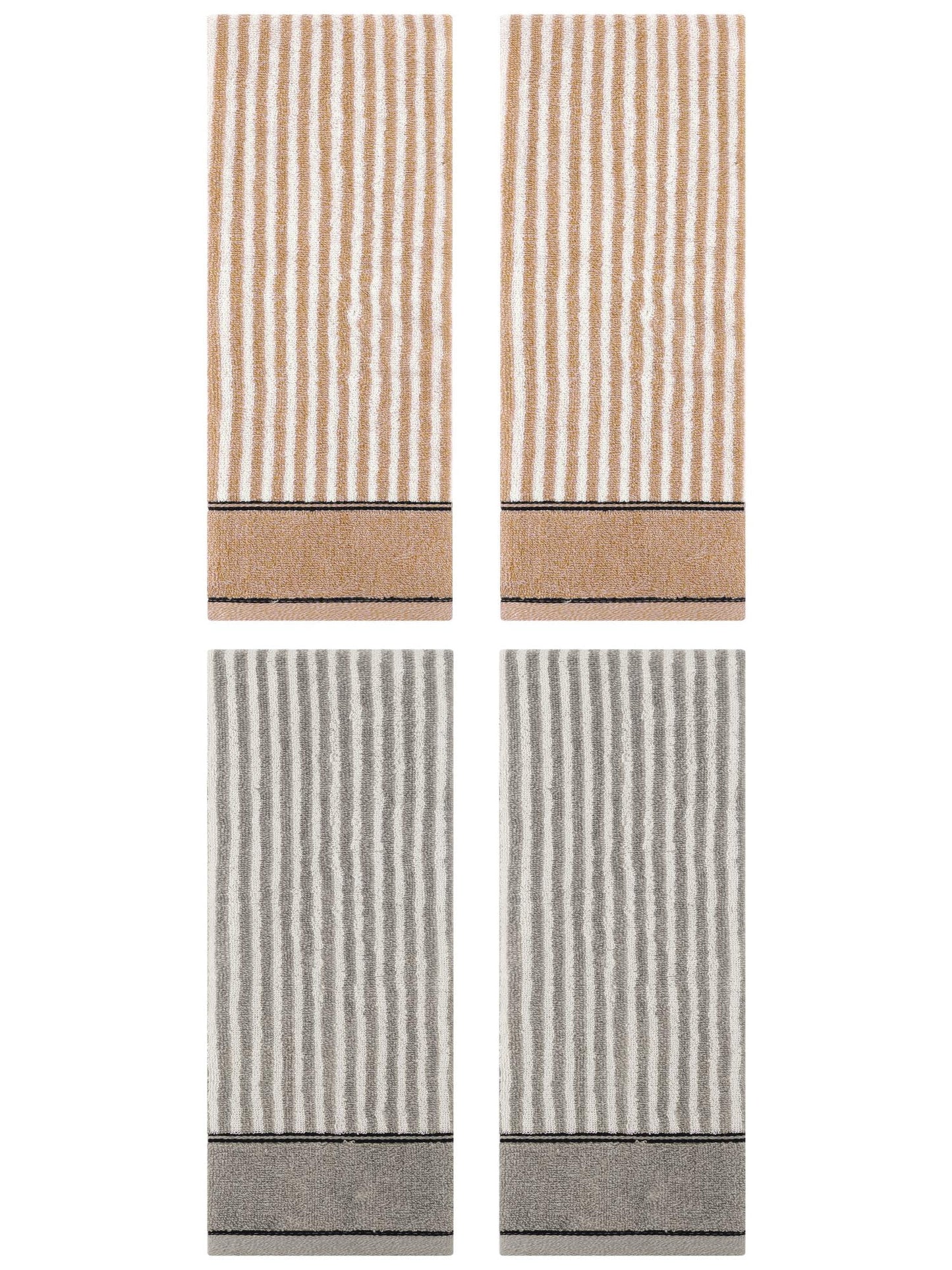 Unique Bargains 4 Pcs Striped Cotton Bathroom Hand Towels 13 x 29 Inch Grey/Brown
