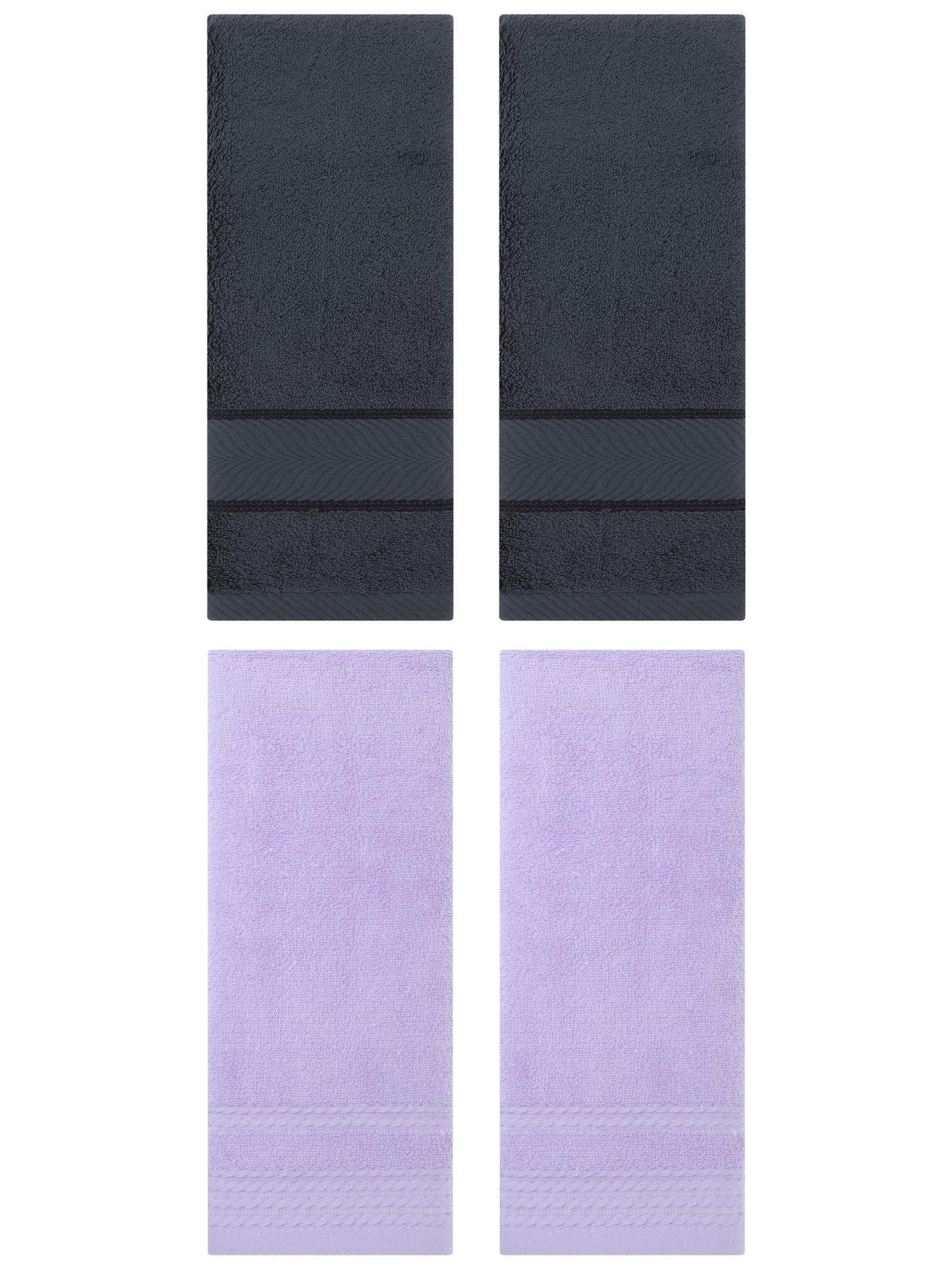 Unique Bargains 4 Pcs Striped Quick Drying Non-Linting Hand Towel Purple/Dark Grey