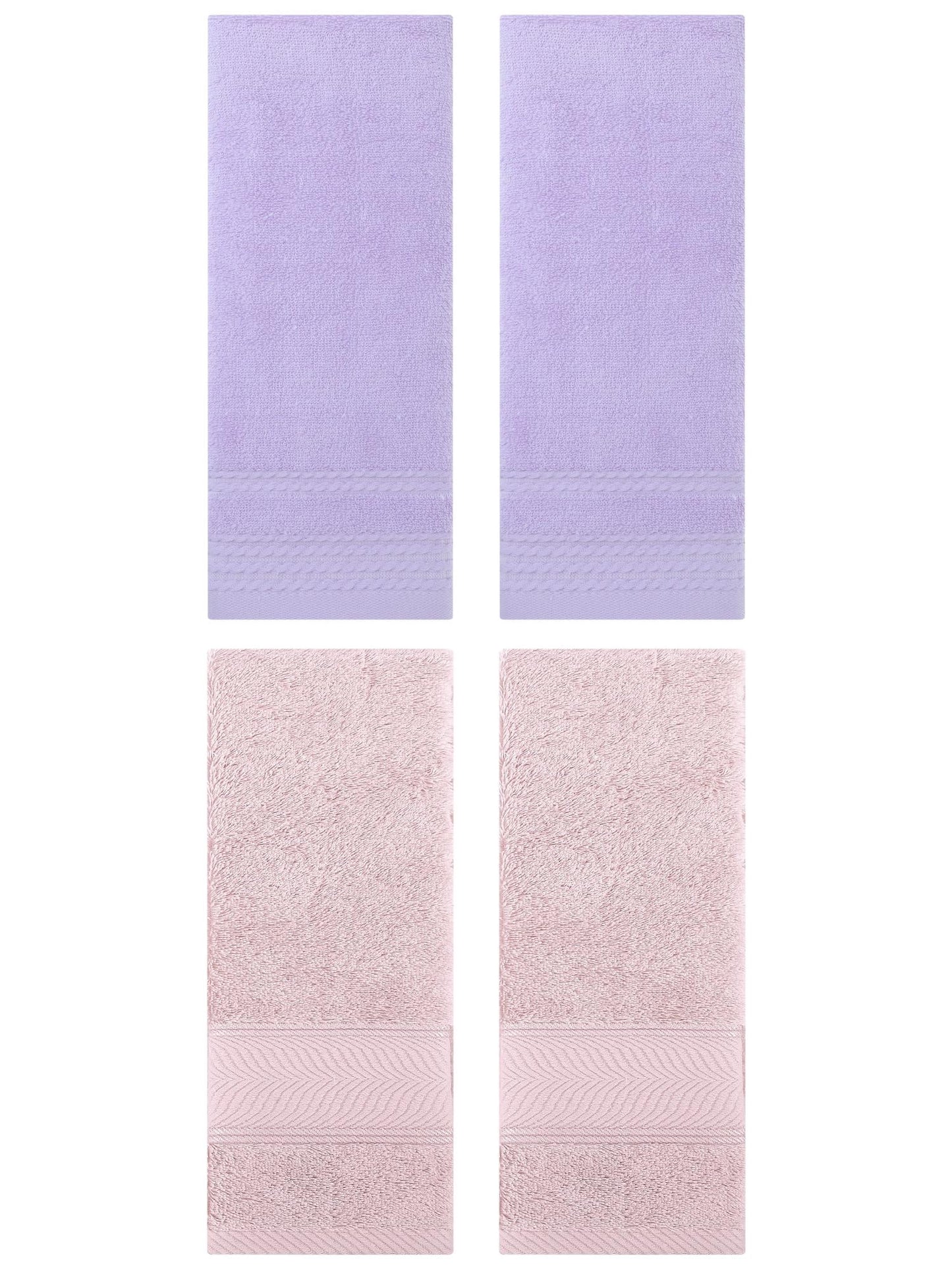 Unique Bargains 4 Pcs Striped Quick Drying Non-Linting Hand Towel Purple/Light Pink