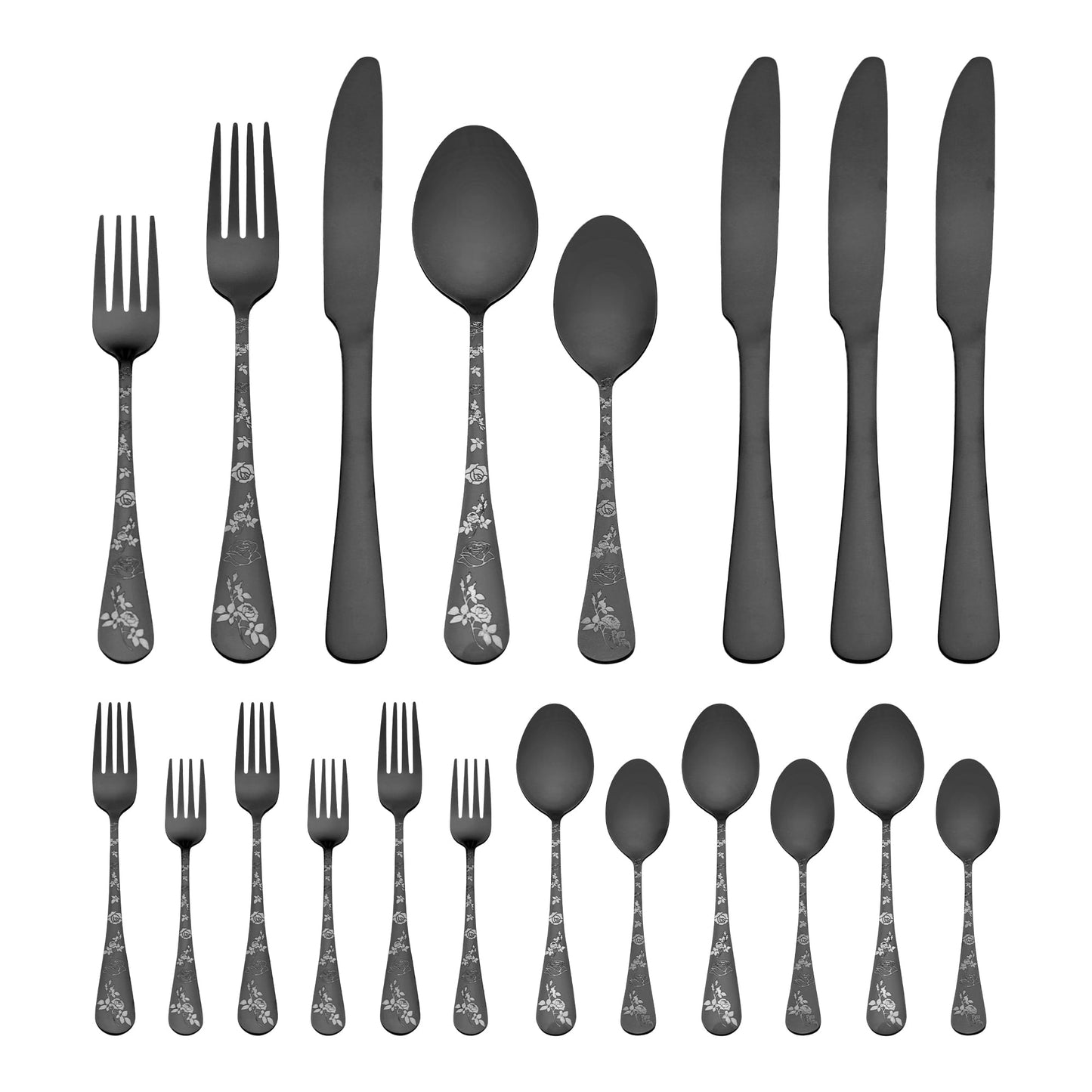 Unique Bargains Stainless Steel Flatware Set for Daily Use Black 20pcs