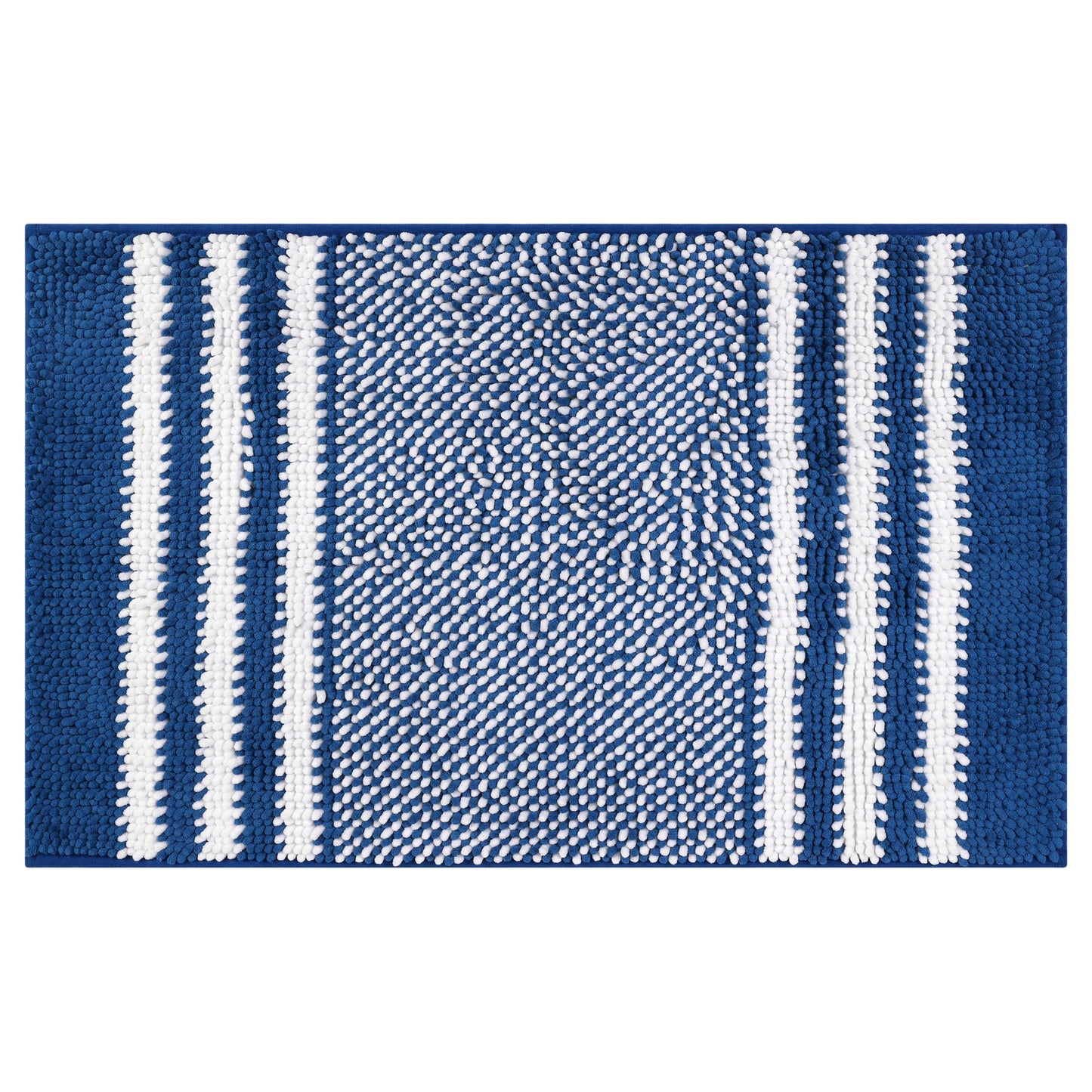 Unique Bargains Striped Chenille Bathroom Rug with Edges Non-Slip Bathroom Floor Mat Blue 20" x 32"