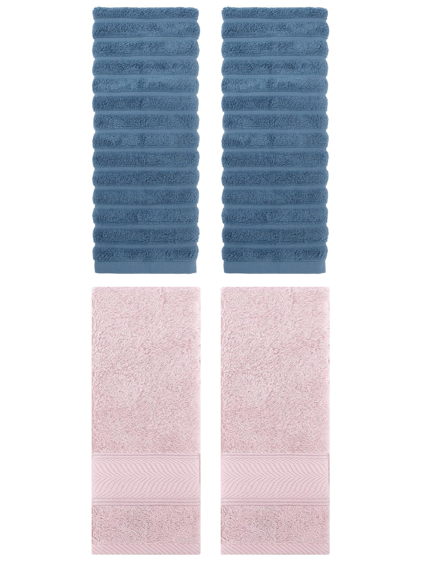 Unique Bargains Striped Cotton Hand Towel 14" x 30" 4 Pcs Blue/Light Pink