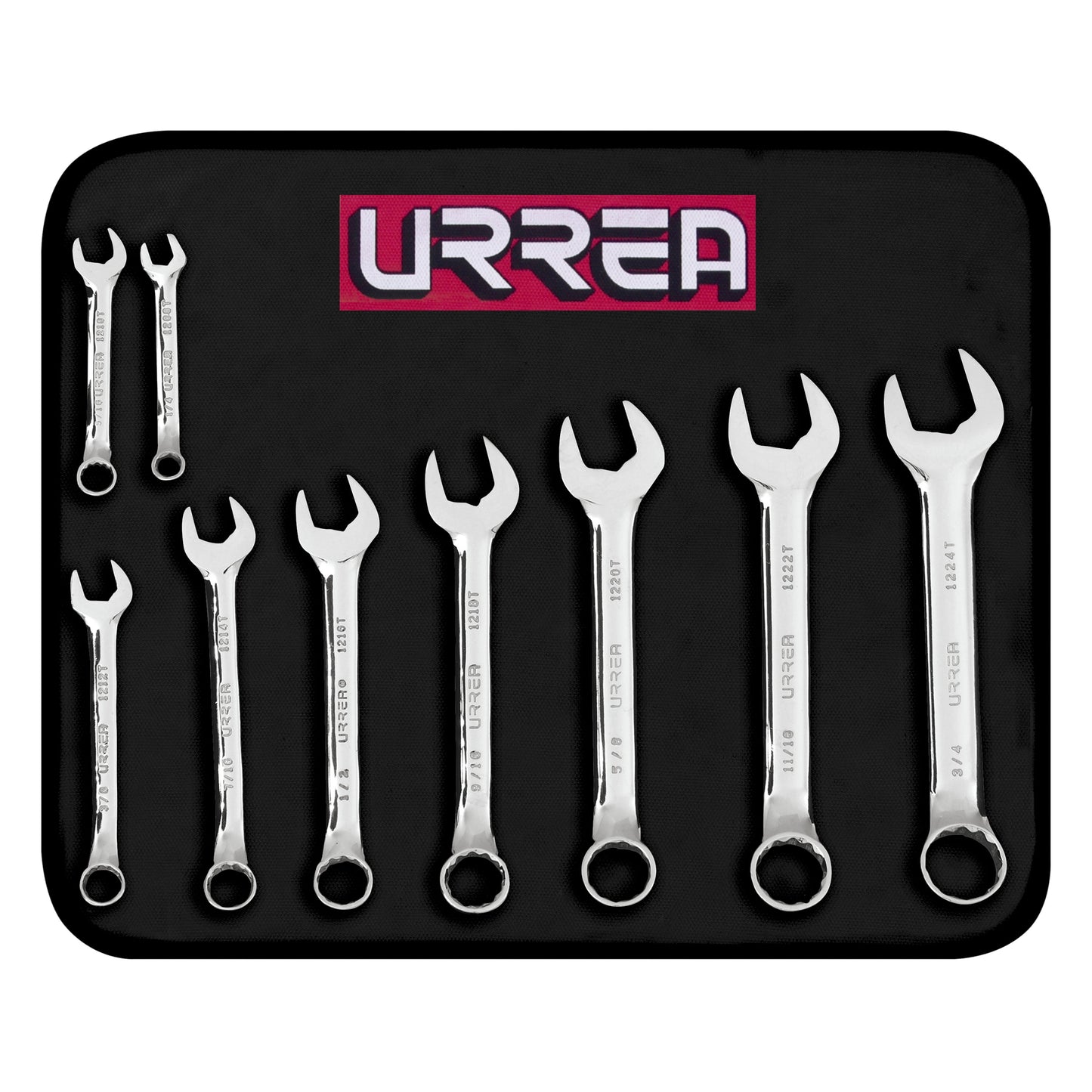 Urrea Sae Full Polished,12 Point Short Combination Wrench 9 Pcs Set