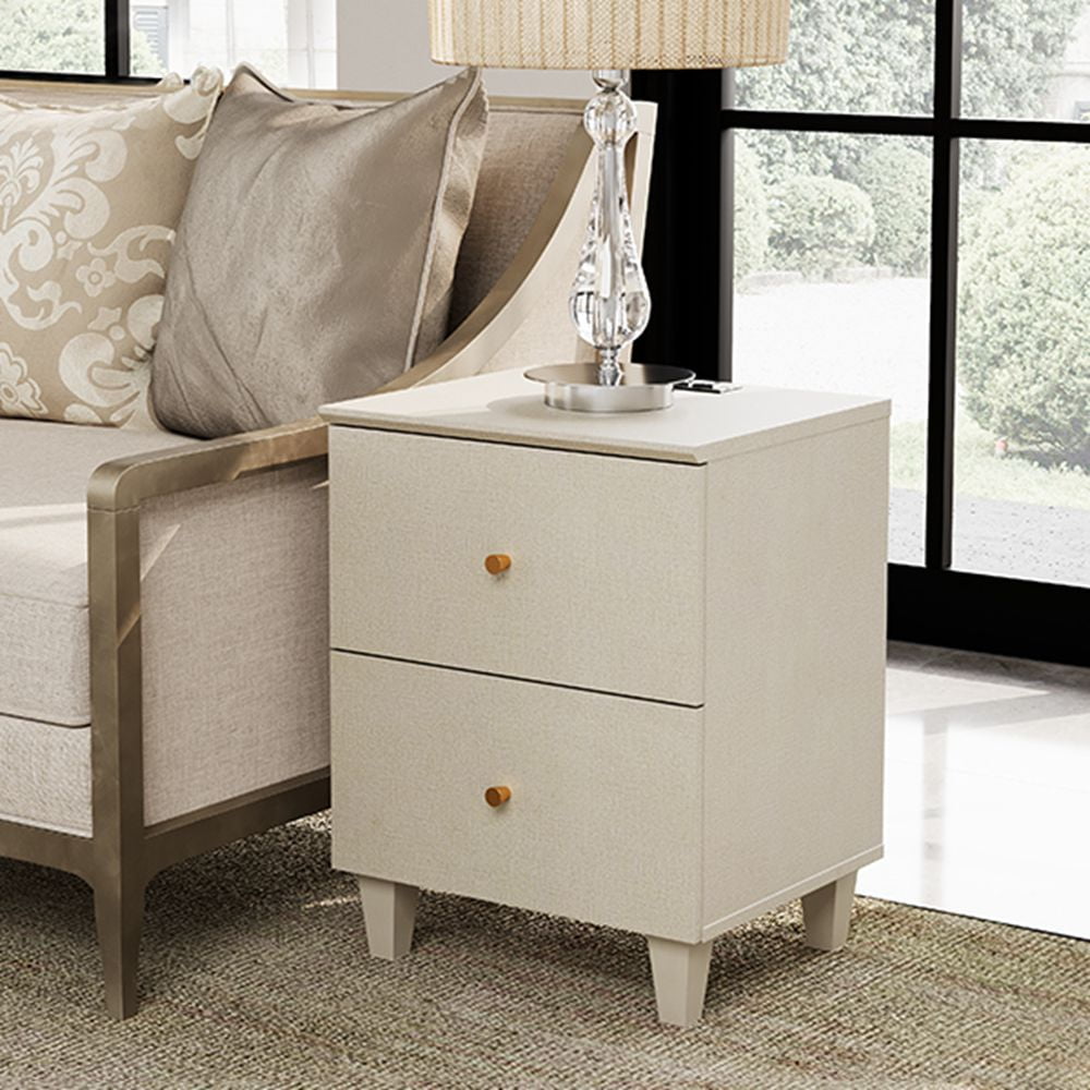 WAMPAT End Table with Charging Station and Drawers,Wood Sofa Side Table for Living Room and Bedroom