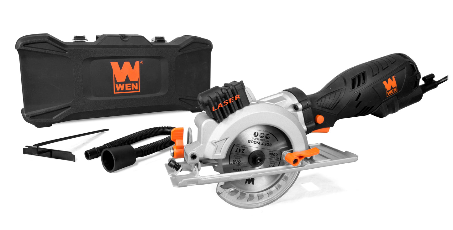 WEN 5-Amp 4-1/2-Inch Beveling Compact Circular Saw with Laser and Carrying Case, 3625