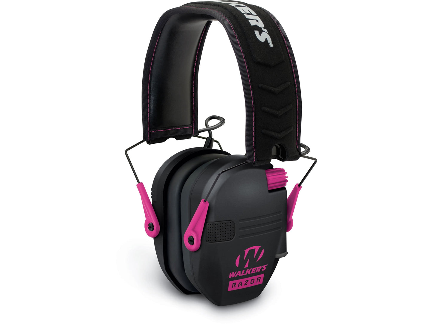 Walker's Razor Slim Ultra Low Profile Compact Design Adjustable Range Shooting Hunting Hearing Protection Electronic Earmuffs, Black W/ Pink Accent