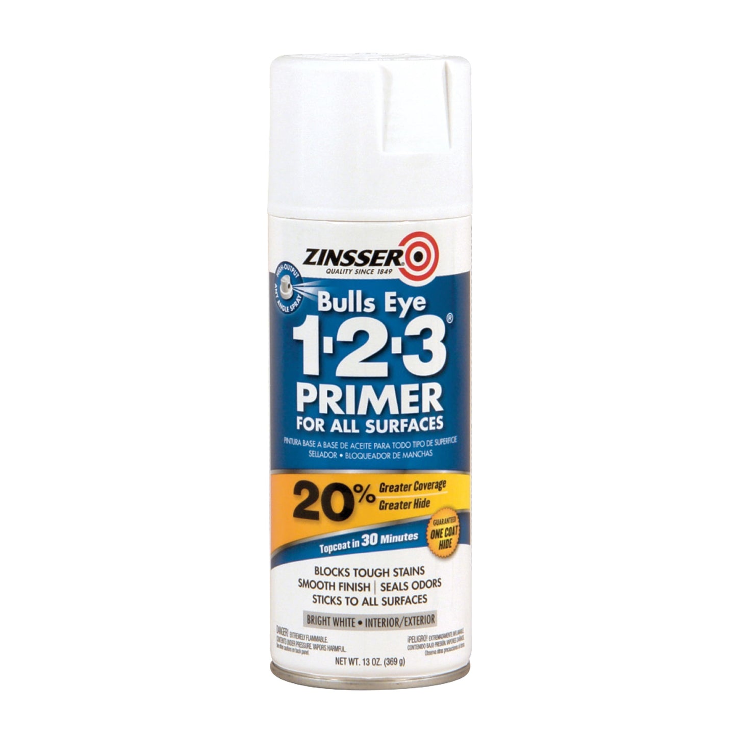 6 Pack, White, Zinsser Bulls Eye 1-2-3 Water Base Primer Spray- 13 oz
