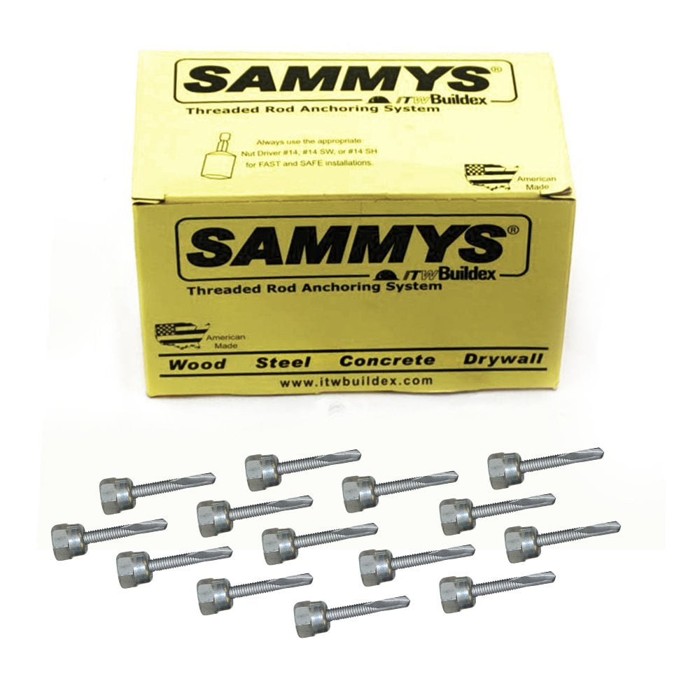 1/4-14 x 2 in. Sammys Rod Anchor Super Screw with Teks, 3/8 in. Threaded Rod Fitting, for Steel (Pkg.=25)