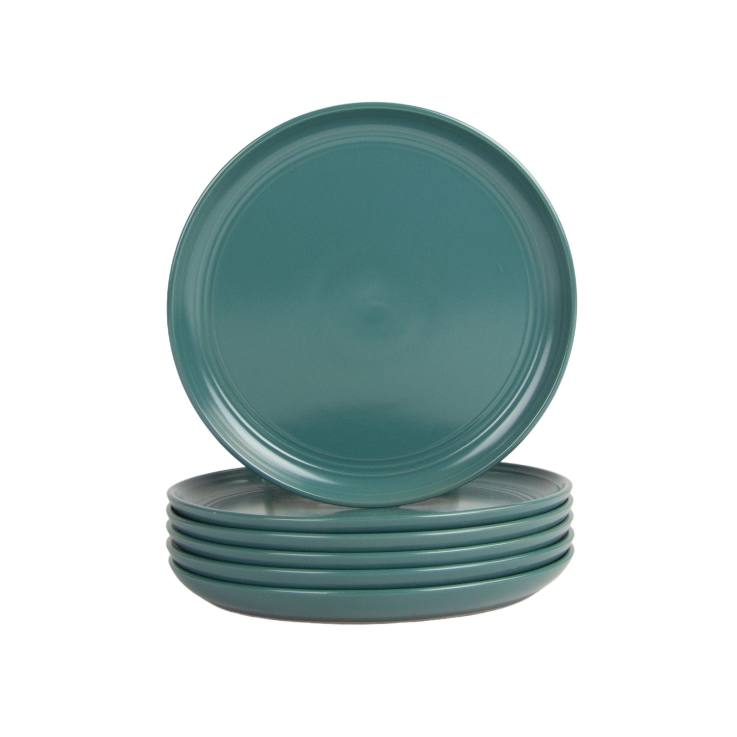 10 Strawberry Street Double Line 8.25" Round Stoneware Salad Plate, Set of 6, Matte Black