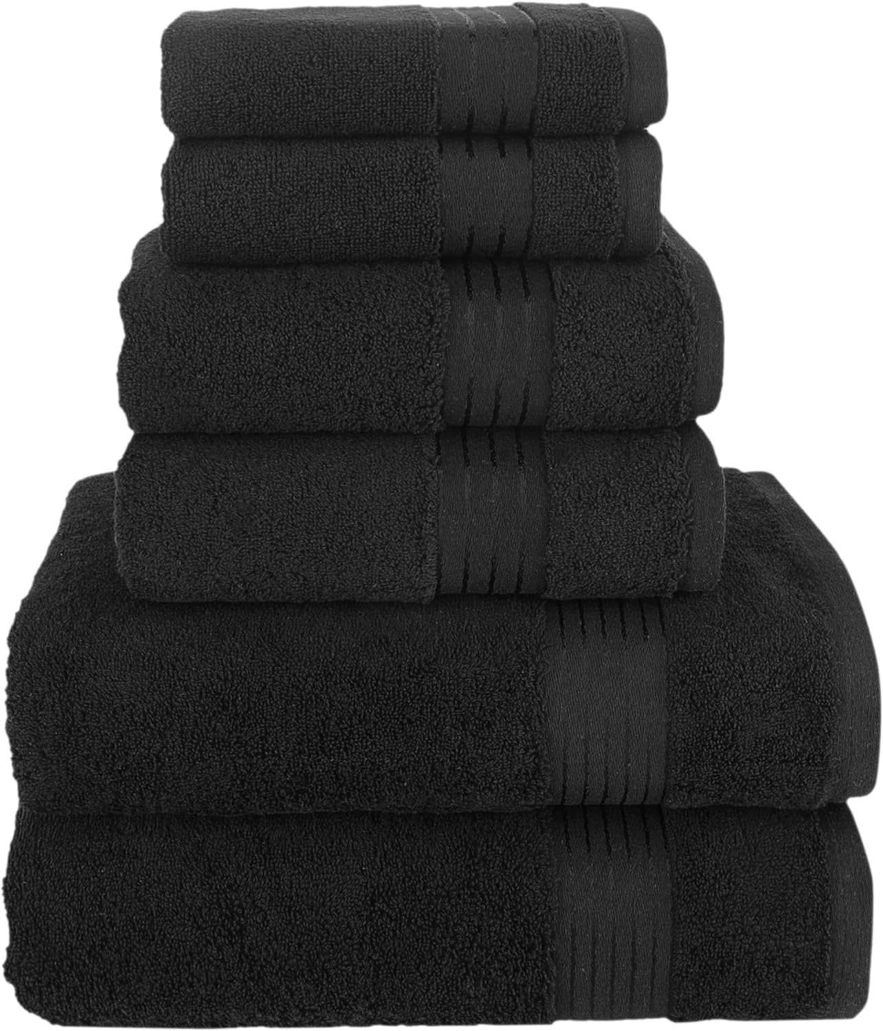 100% Turkish Cotton 6 Pcs Bath Towel Set, Luxury Bath Towels for Bathroom, Soft & Absorbent Bathroom Towels Set (2 Bath Towels, 2 Hand Towels, 2 Washcloths), Black