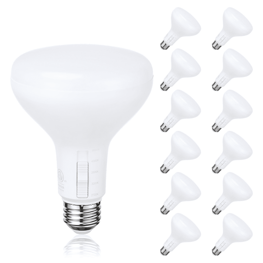 12 Pack 5CCT BR30 LED Light Bulbs, Dimmable, 6.5W, E26 Base, 2700K/3000K/3500K/4000K/5000K Selectable, Recessed Can Light Bulbs, UL FCC Listed