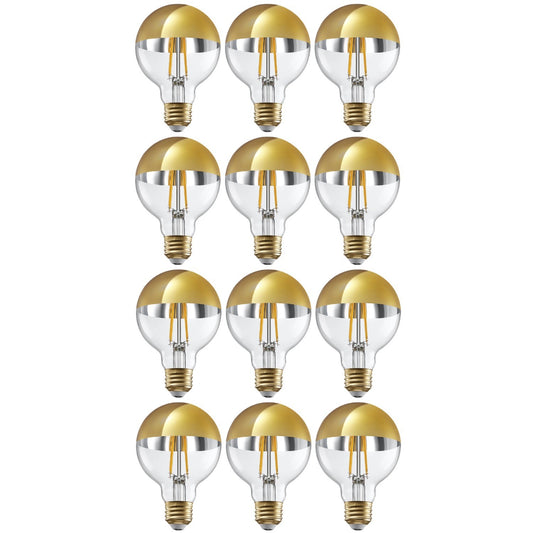 12 Pack LED G25 Globe Dimmable Light Bulb, 7W (75W Eqv.), Anti Glare Half Chrome Bulbs, Gold Dipped E26 Base, 3000K Warm White