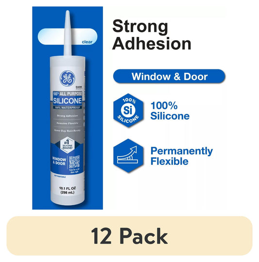 (12 pack) GE Silicone 1 All Purpose Sealant Window & Door, Pack of 1, Clear 10.1 fl oz Cartridge