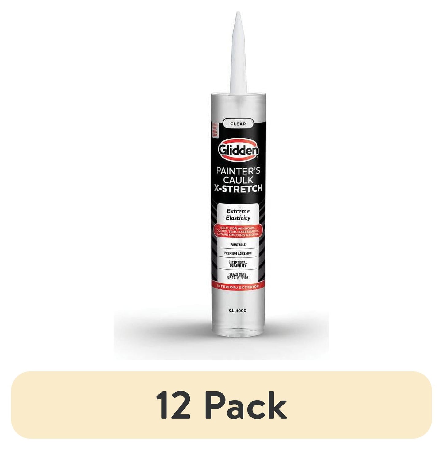 (12 pack) Glidden 10.1 fl oz X-Stretch Painterâ€™s Multi-Purpose Interior/Exterior Caulk Clear