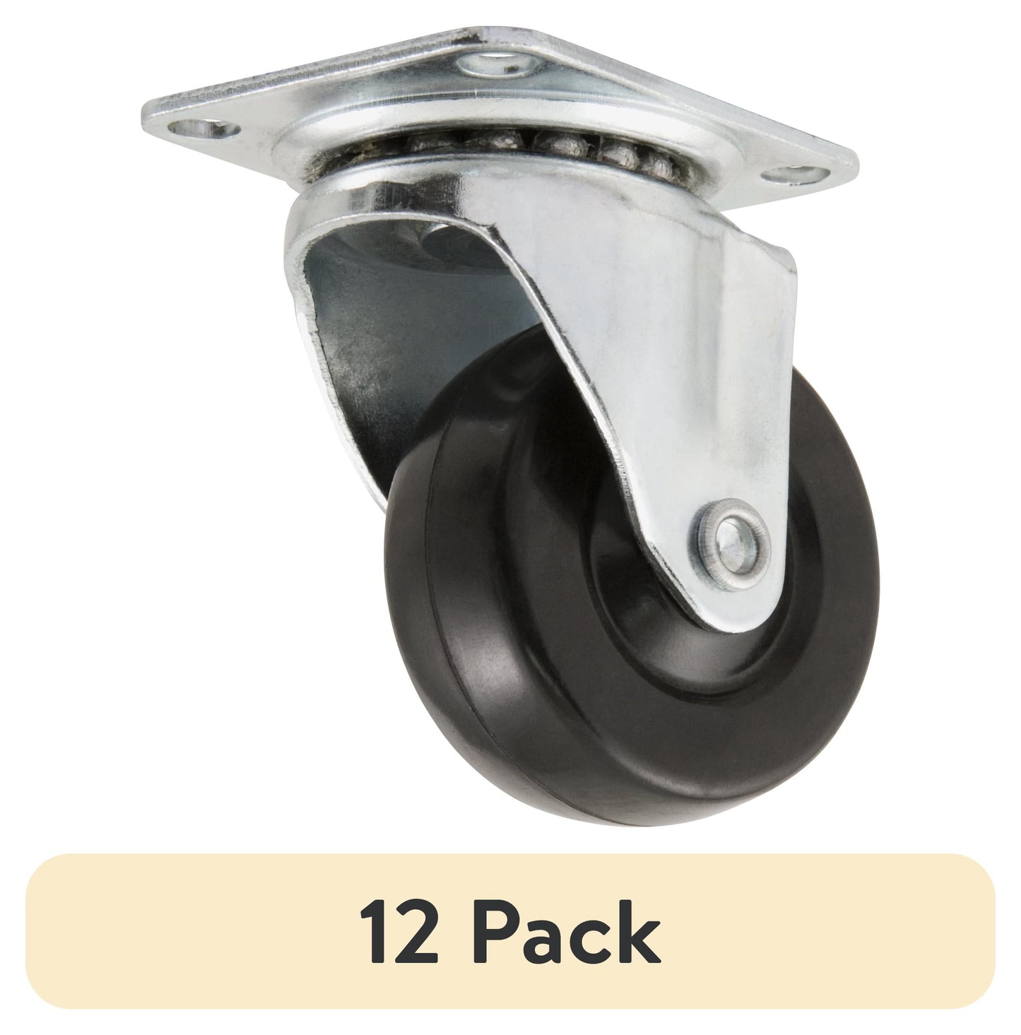 (12 pack) Super Sliders 2" Swivel Plate Caster with Rubber Wheel, Rolls on Carpet or Hard Surfaces - 1-Pack