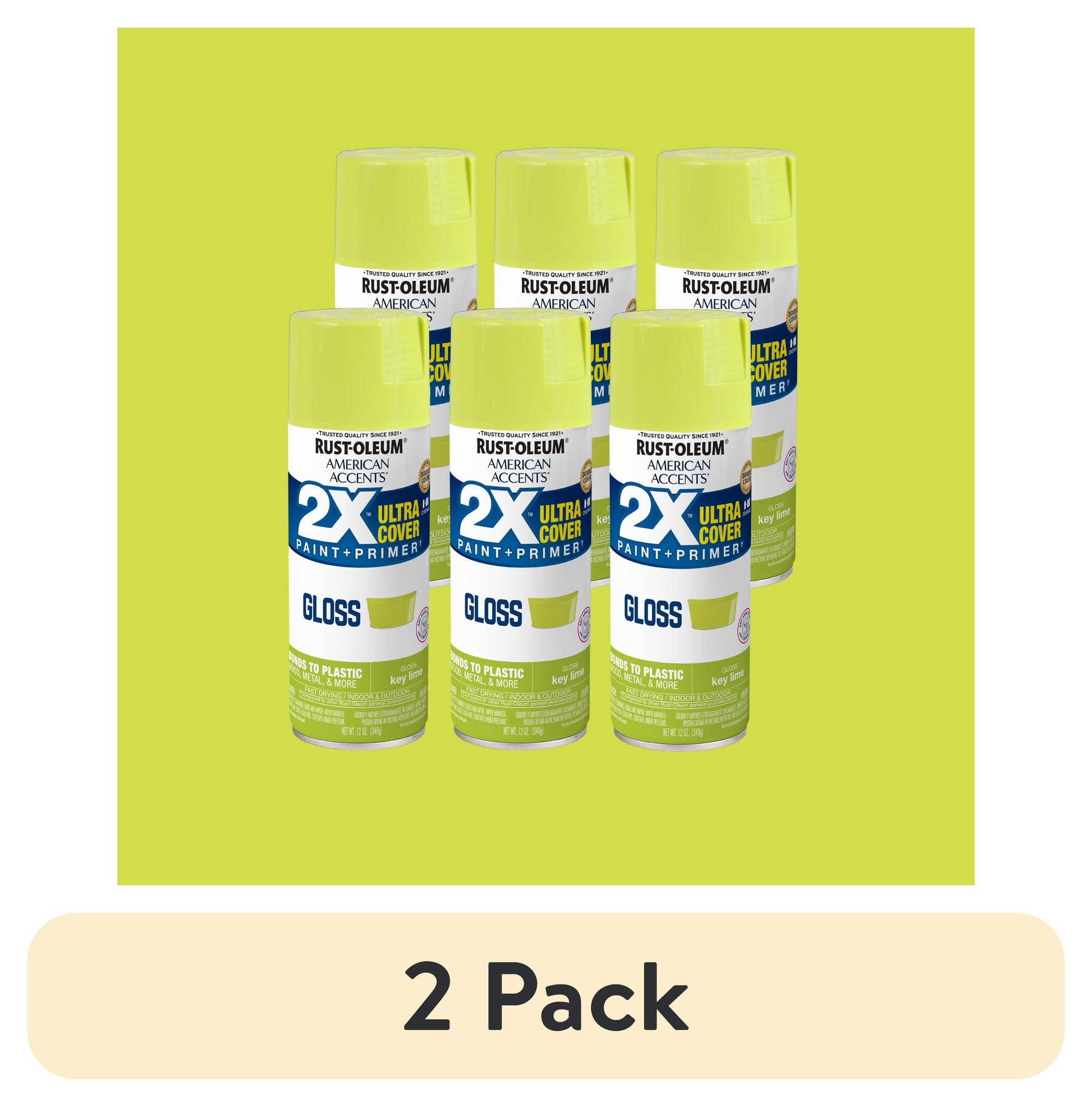(2 pack) 6 Pack, Almond Rust-Oleum American Accents 2X Ultra Cover Gloss Spray Paint-327891, 12 oz