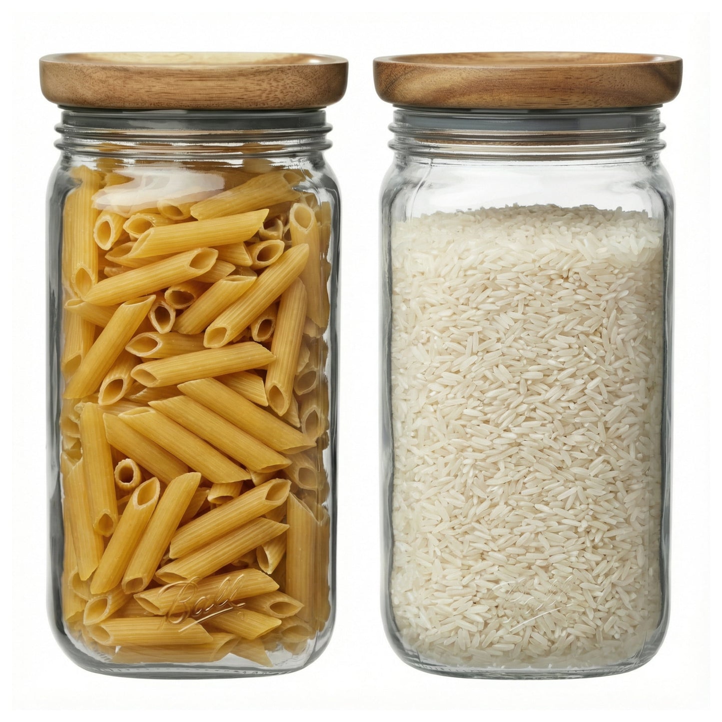 (2 pack) Ball Stack & Store 9.9-Cup Glass Jar with Natural Acacia Wood Lid | Airtight Silicone Seal | Wide-Mouth Pantry Storage Container