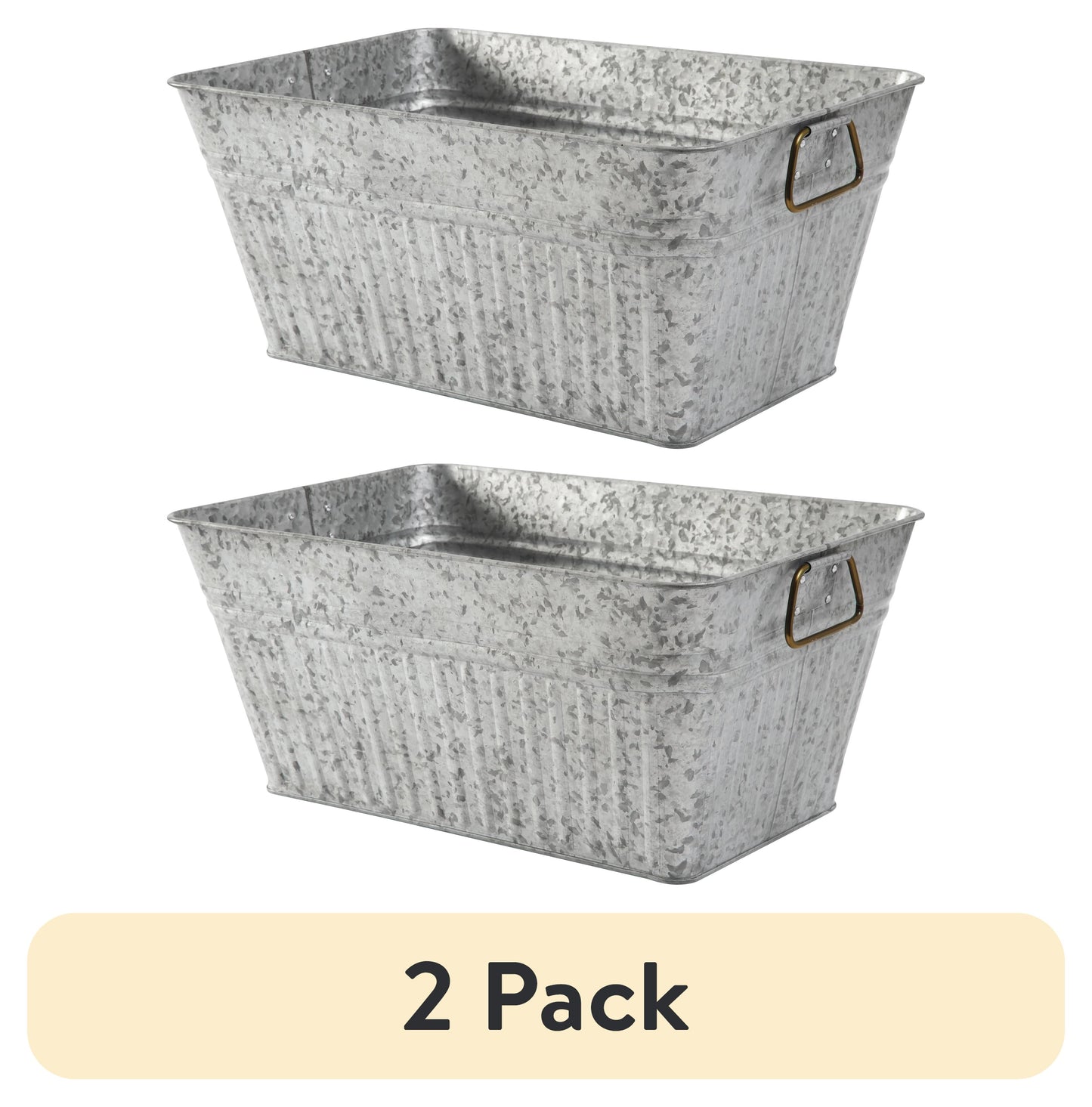 (2 pack) Better Homes & Gardens- Galvanized Large Rectangle Tub, BH28-056-099-29, 22 in L x 15 in W x 10 in H