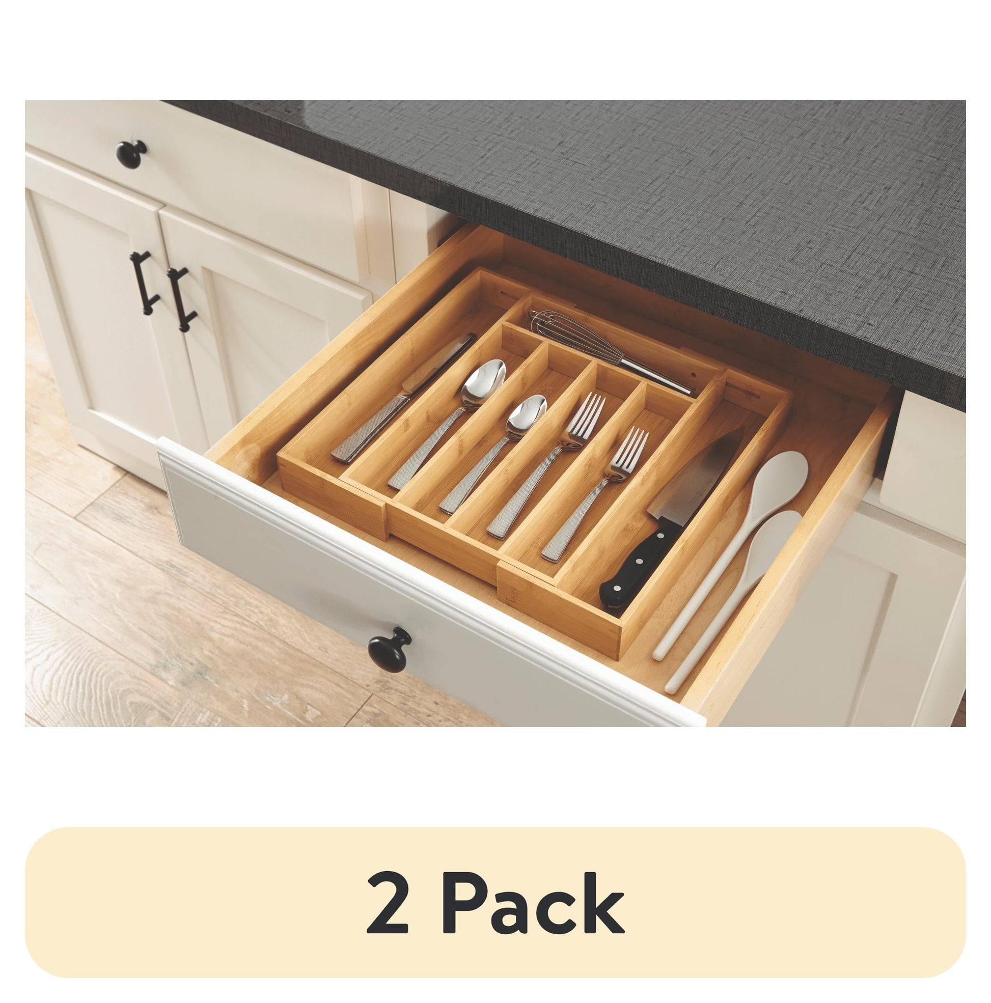 (2 pack) Better Homes & Gardens Organizador de Cubiertos Expandible de BambÃº Natural, 13.98 x 10.04-15.35 x 1.97 inches