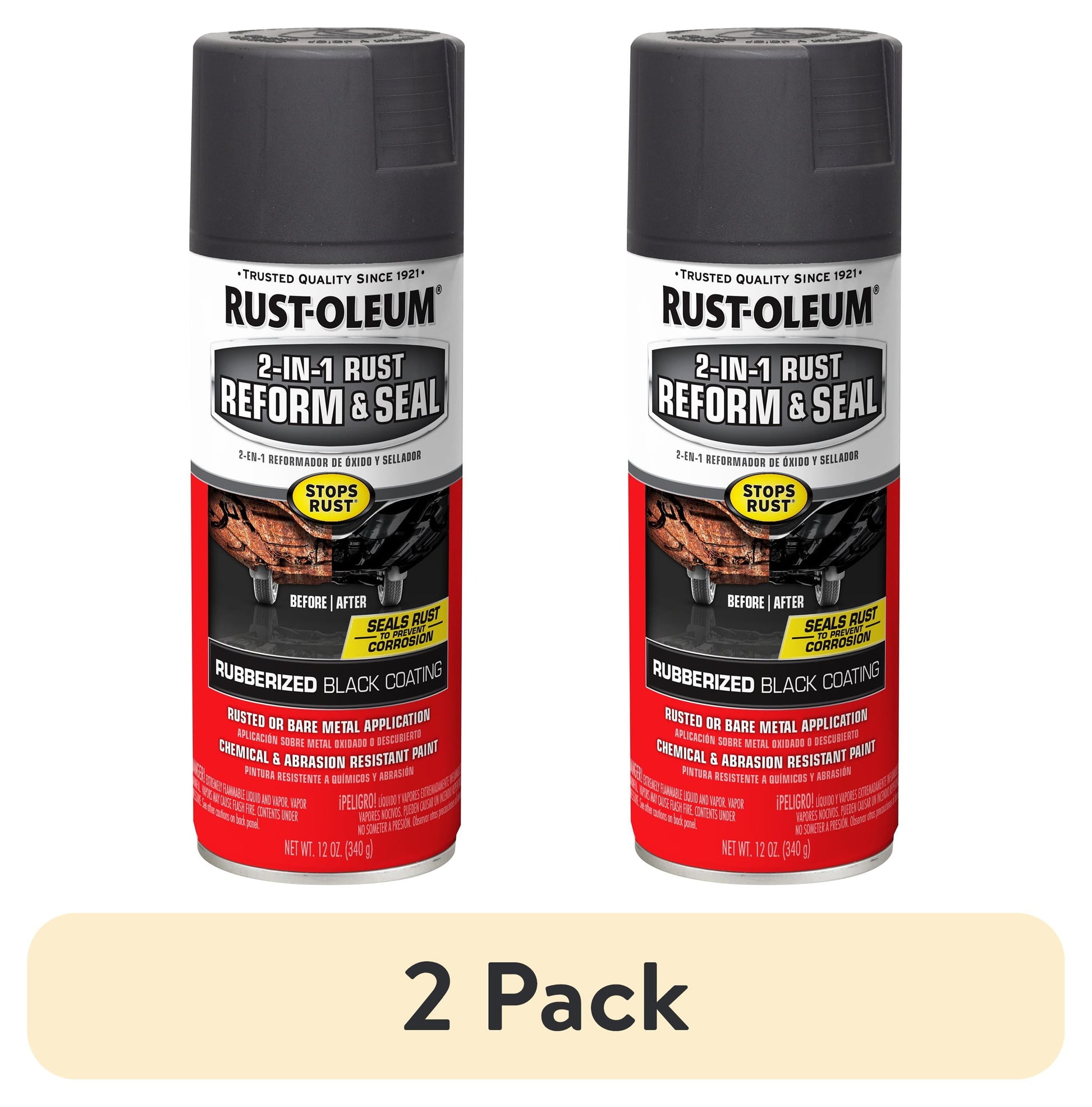 (2 pack) Black, Rust-Oleum Stops Rust 2 In 1 Rust Reform and Seal Spray-344713, 12 Oz