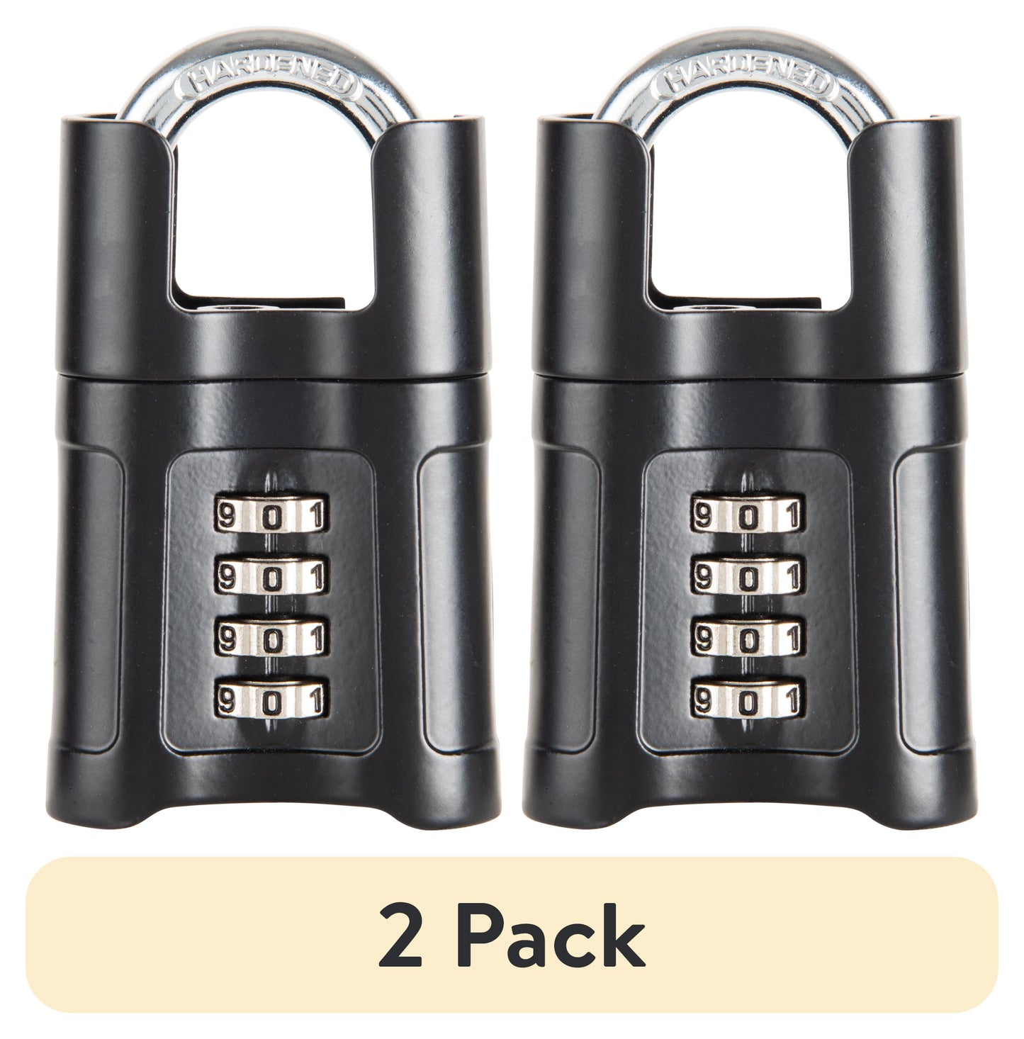 (2 pack) Brinks 57mm 4-Digit Resettable Steel Combination Padlock with 1in Shackle and Shrouded Guard